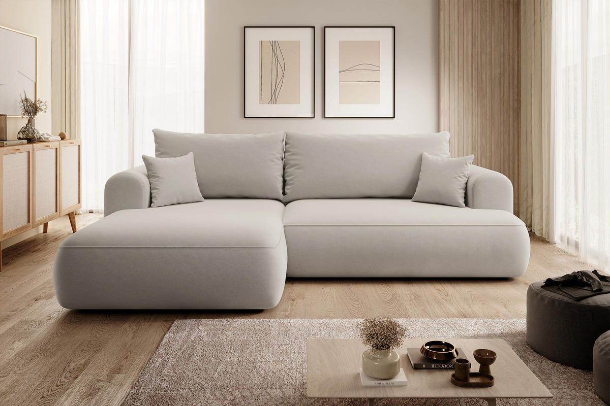 ECKSOFA Ovo Cremeweiß Velours - Creme/Schwarz, Kunststoff/Textil (260/165cm) - Selsey
