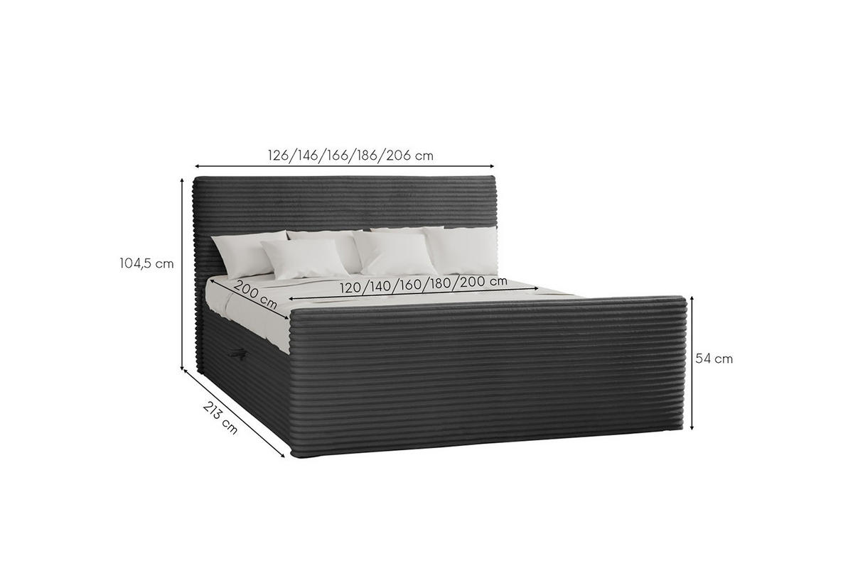 BOXBETT Mit Bettkasten Und Topper TRENTO Stoff Plüsch Cord 160x200 cm Graphit H2-Pocket - Graphitfarben, Holz/Textil (160/200cm) - Kaiser Möbel