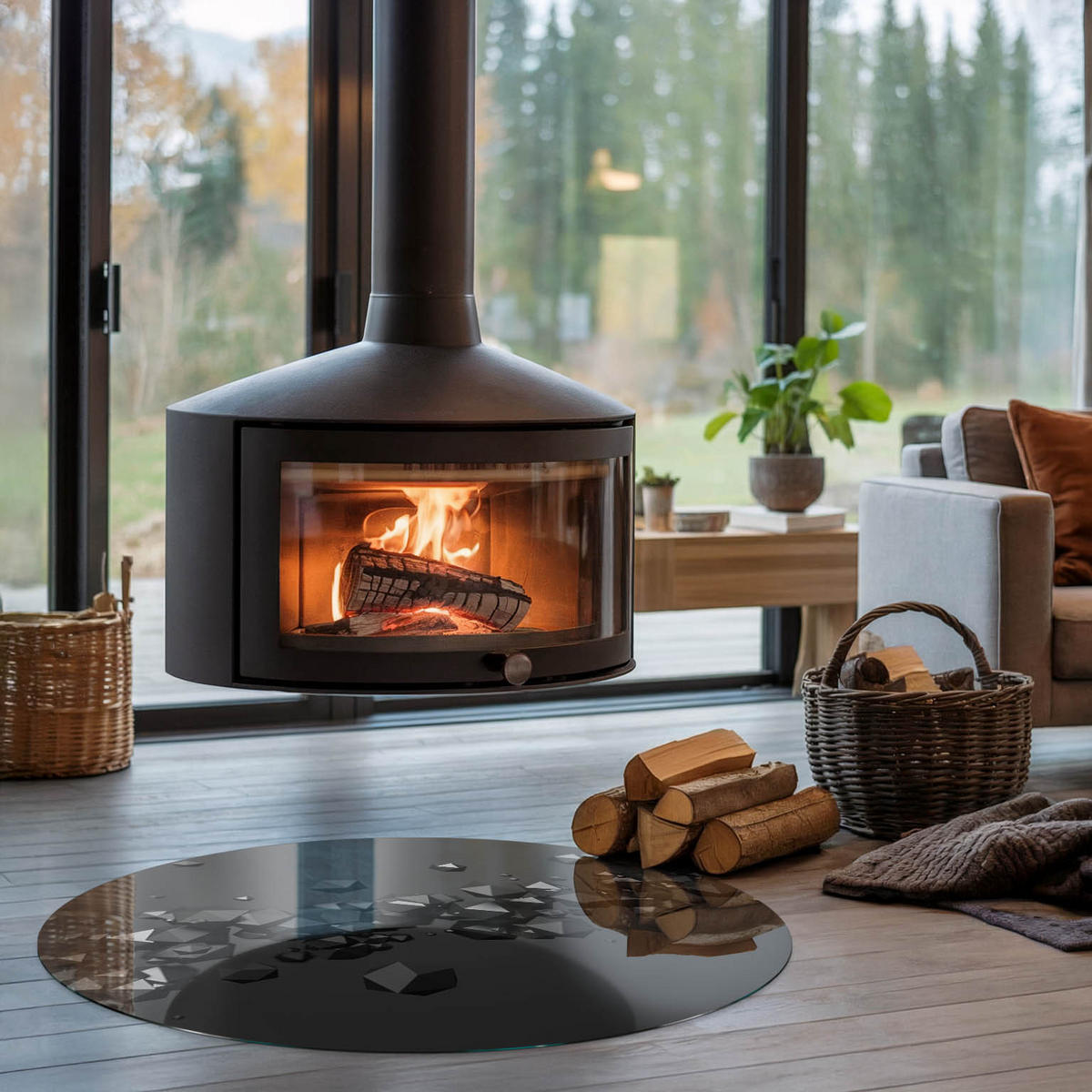 GLASPLATTE für Kamin Ø 100 cm - Schwarz, Glas (100/100/0.4cm) - TULUP