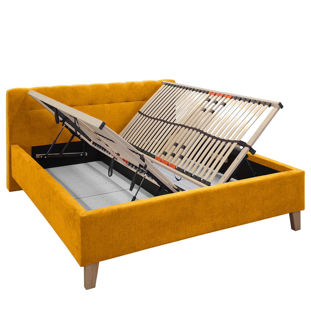 POLSTERBETT - Samt - Gelb, Textil (160/200cm) - home24