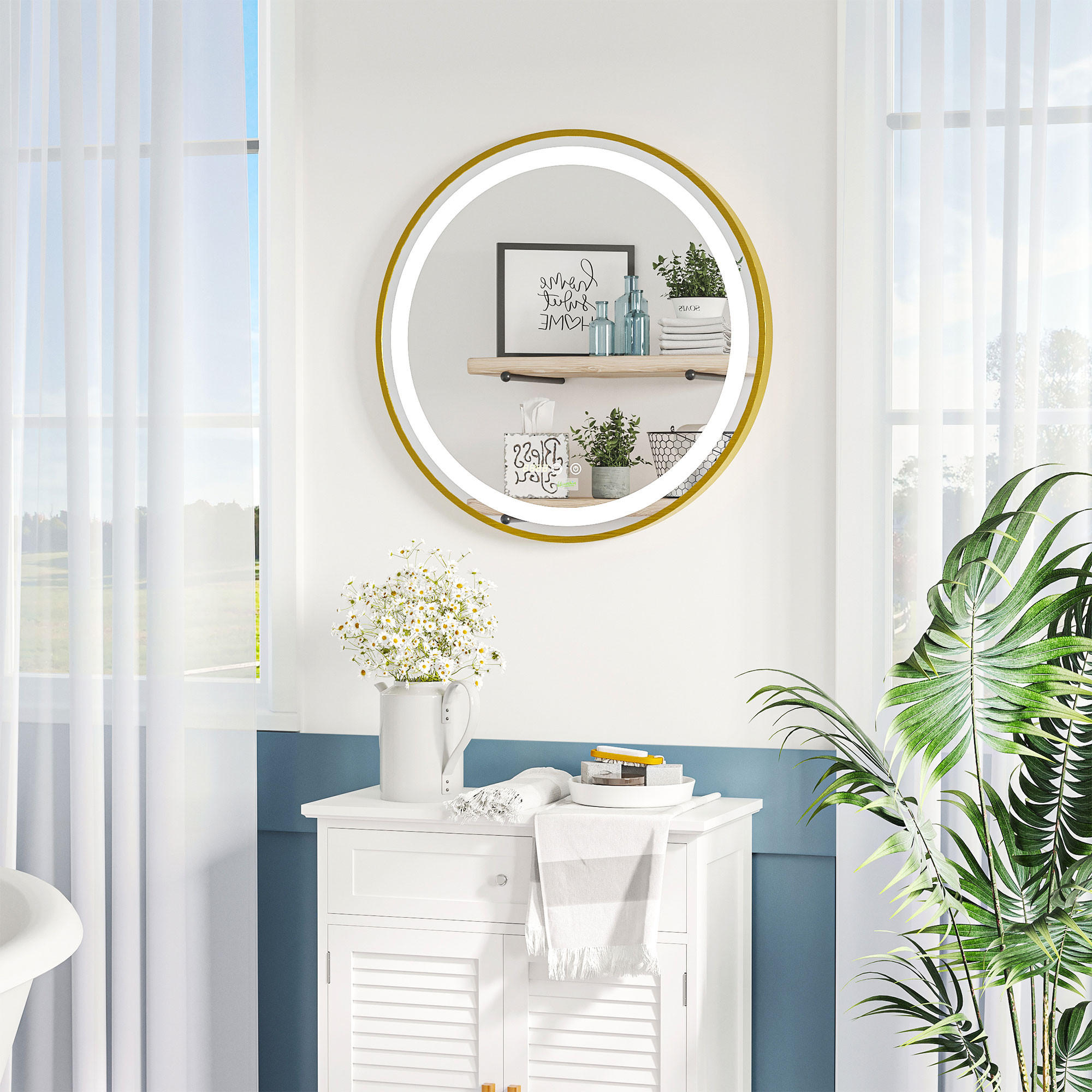 BADSPIEGEL, mit Memoryfunktion, Zeitanzeige, LED-Leuchte, IP44 - Goldfarben, Glas (4/60/60cm) - Kleankin