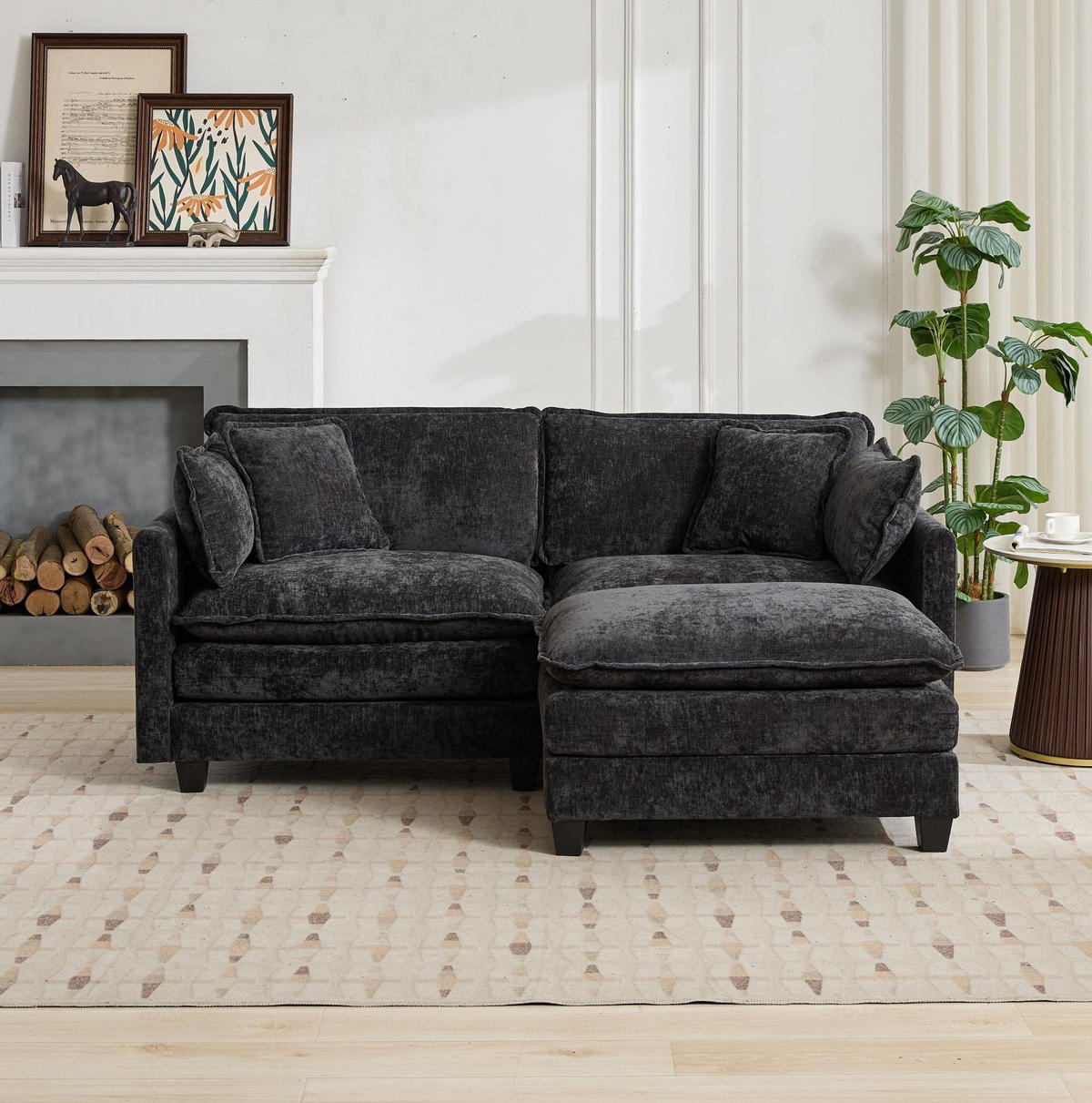 2-SITZER-SOFA aus Chenille in Schwarz mit modularem Design - Schwarz, Textil (75/84/198cm) - Modfu