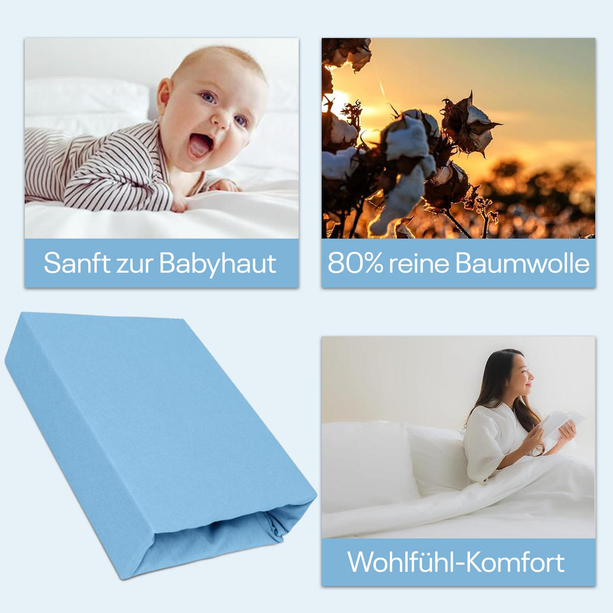 SPANNBETTLAKEN 200/220 cm, Jersey Elastisch 100 % Baumwolle Hellblau - Hellblau, Textil (200/220cm) - Best For Home