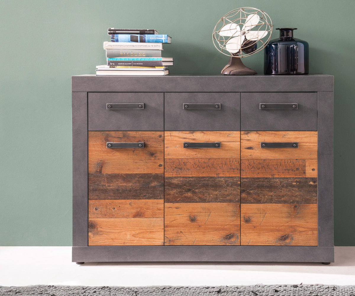 SIDEBOARD Used Wood Altholz Design mit Grau 117 cm, Kommode mit viel Stauraum - Silberfarben/Schwarz, Holzwerkstoff/Kunststoff (117/86/37cm) - Top.Furn