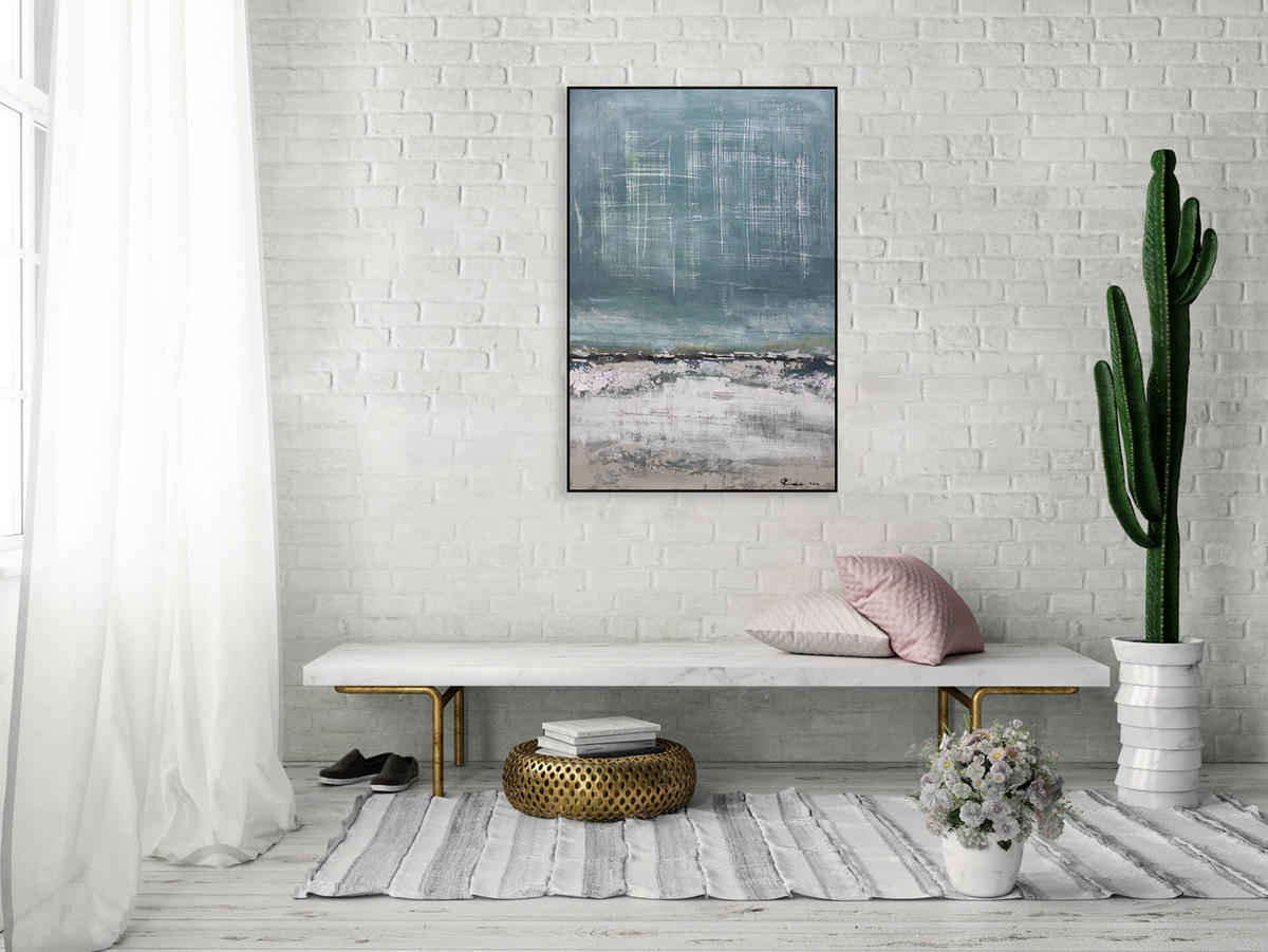 ACRYLBILD HANDGEMALT 80/120 cm - Blau/Beige, Holz/Textil (80/120cm) - KUNSTLOFT