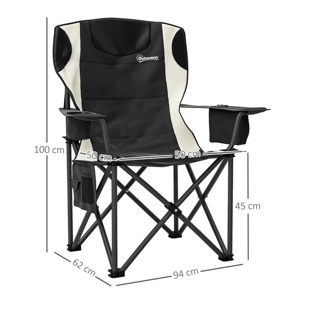 SADA 2 kempingových židlí 94/62/100 cm černá z kovu skládací s opěrkou hlavy a chladicí taškou - černá, kov (62/100/94cm) - OKWISH