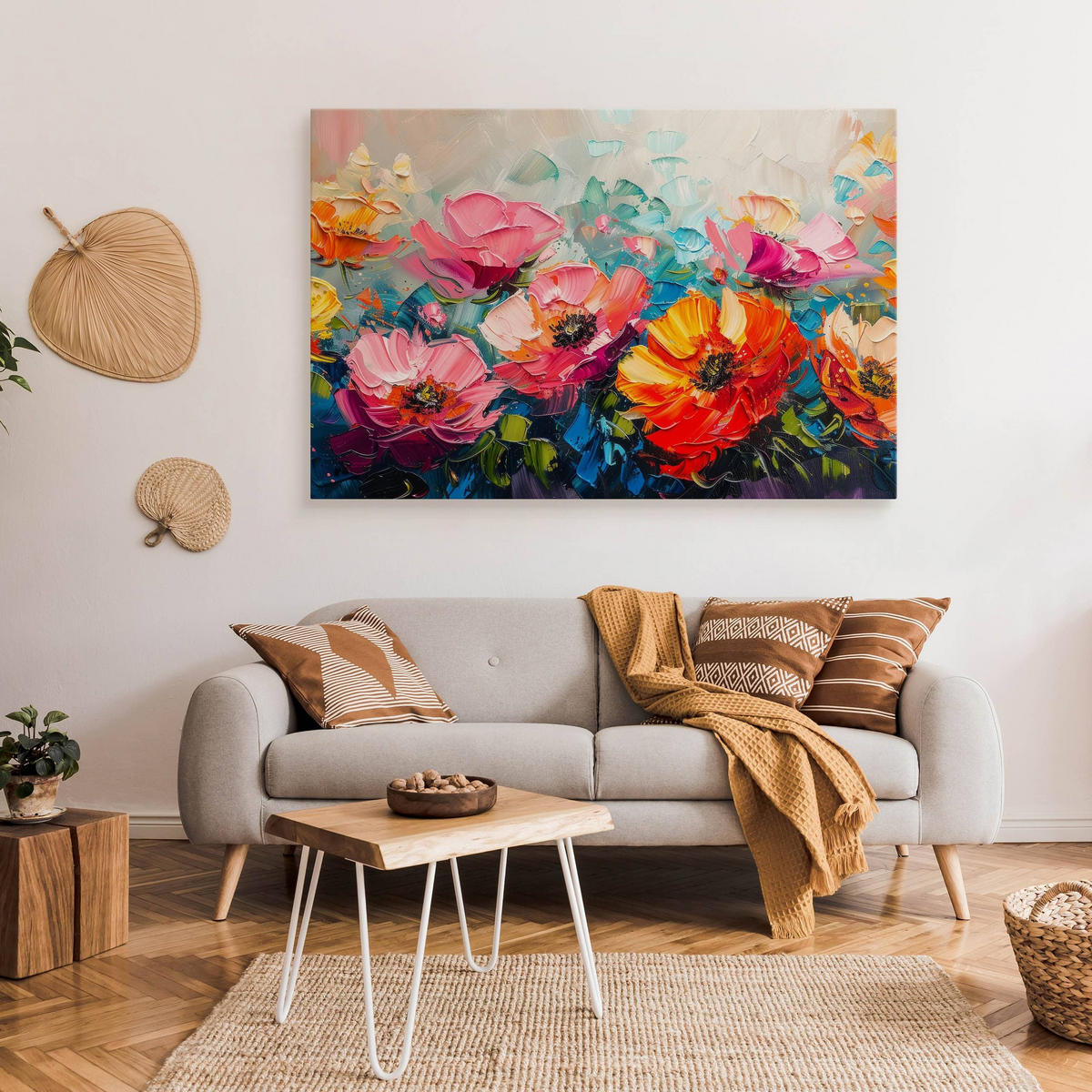 LEINWANDBILD bunte BLUMEN Abstraktion Malarei 70x50cm - Rot/Violett, Textil (70/50cm) - Muralo