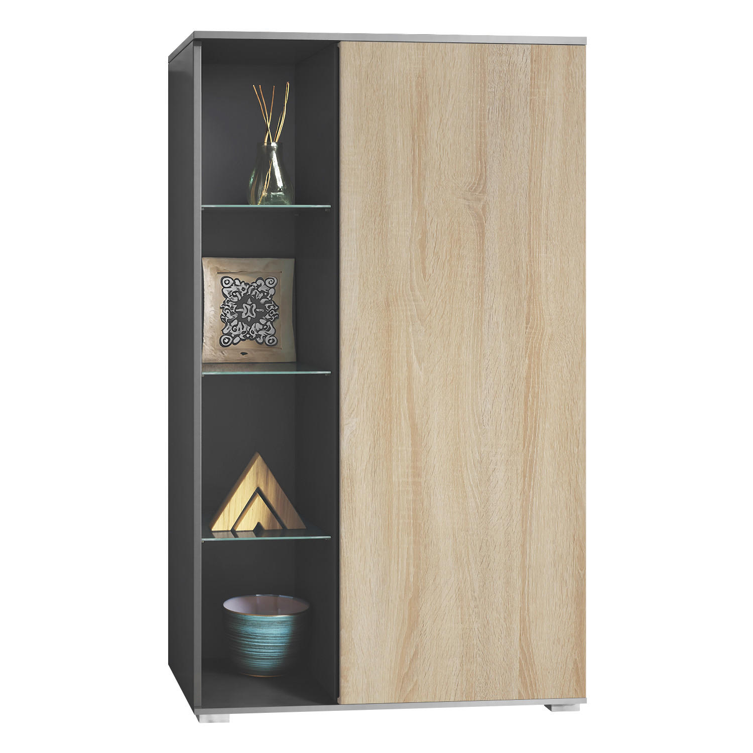 VITRINE Davos Eiche sägerau - Eiche San Remo, Holzwerkstoff (71.5/134/35cm) - Vladon