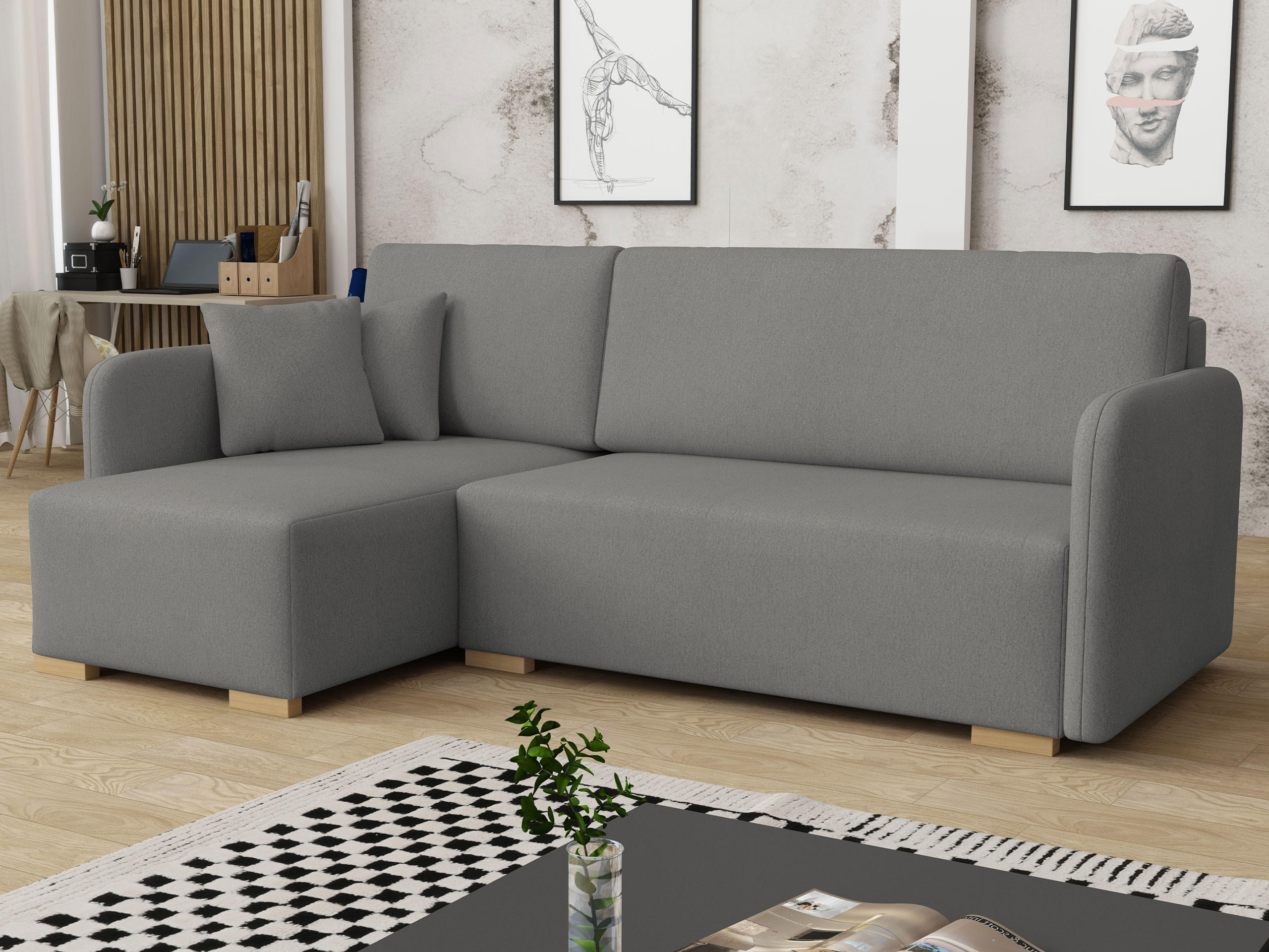 ECKSOFA Como L - Dunkelgrau/Naturfarben, Holz/Textil (220/140cm) - MIRJAN24