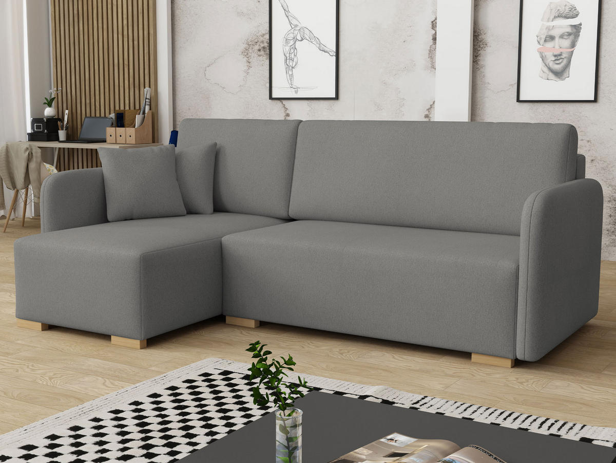 ECKSOFA Como L - Dunkelgrau/Naturfarben, Holz/Textil (220/140cm) - MIRJAN24