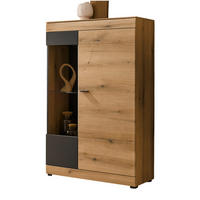 VITRINE in Eiche, grau 90 x 151 cm, Highboard mit Soft-Close - Kaschmir/Eichefarben, Glas/Holzwerkstoff (90/141/35cm) - Furn.Design