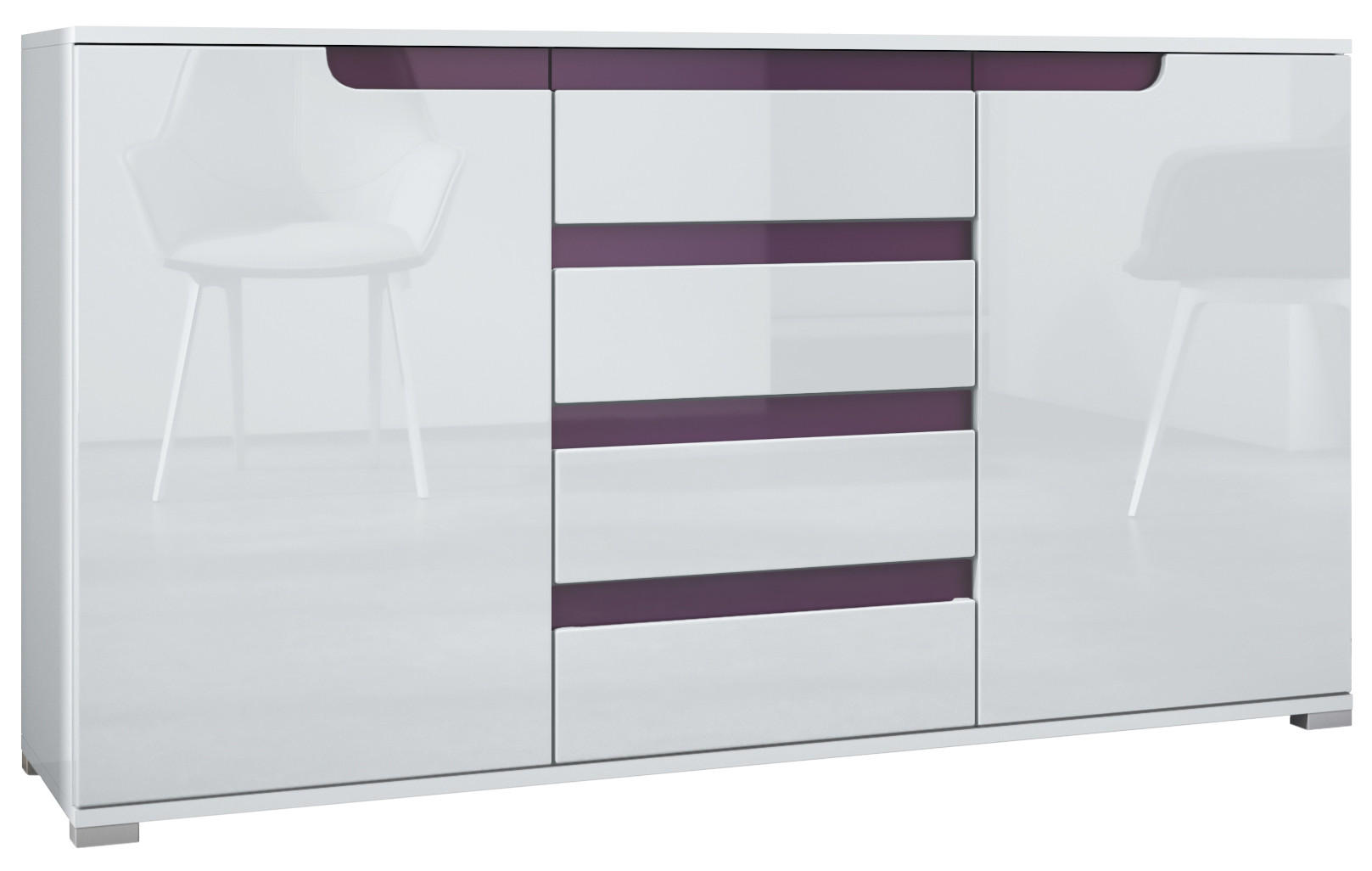 SIDEBOARD Sylt Weiß Hochglanz / Brombeer Hochglanz - Weiß Hochglanz, Holzwerkstoff (138.5/75.5/35cm) - Vladon