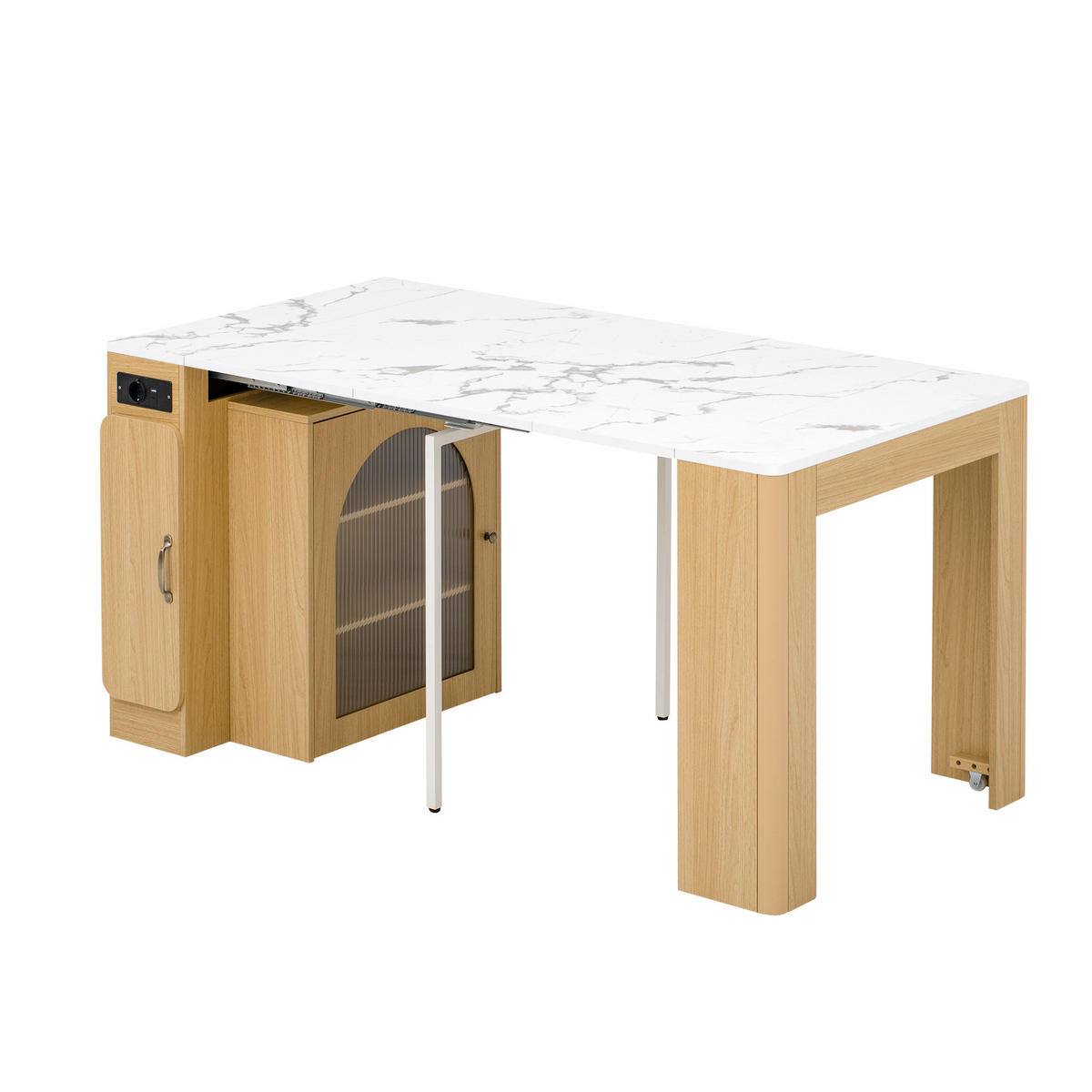 KÜCHENINSEL 83/39,6-149,6/77 cm mit Rollen, LED und Steckdose - Naturfarben, Holzwerkstoff (83/77/39.6cm) - BEAOK