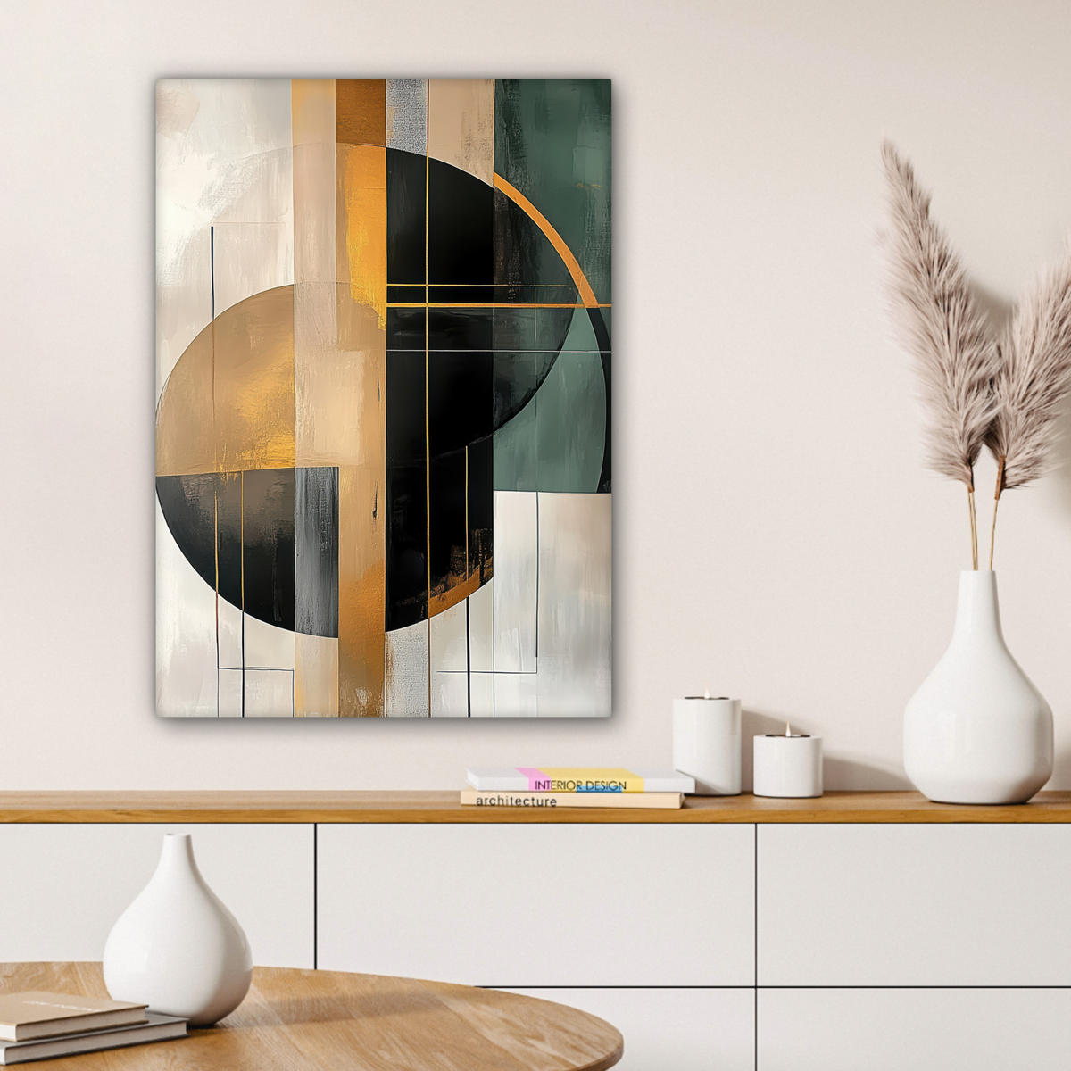 LEINWANDBILD - Abstrakt - Gold - Bronze - Grün - Formen - Modern - 60x80 - Gemälde - Multicolor, Textil (60/80cm) - MuchoWow