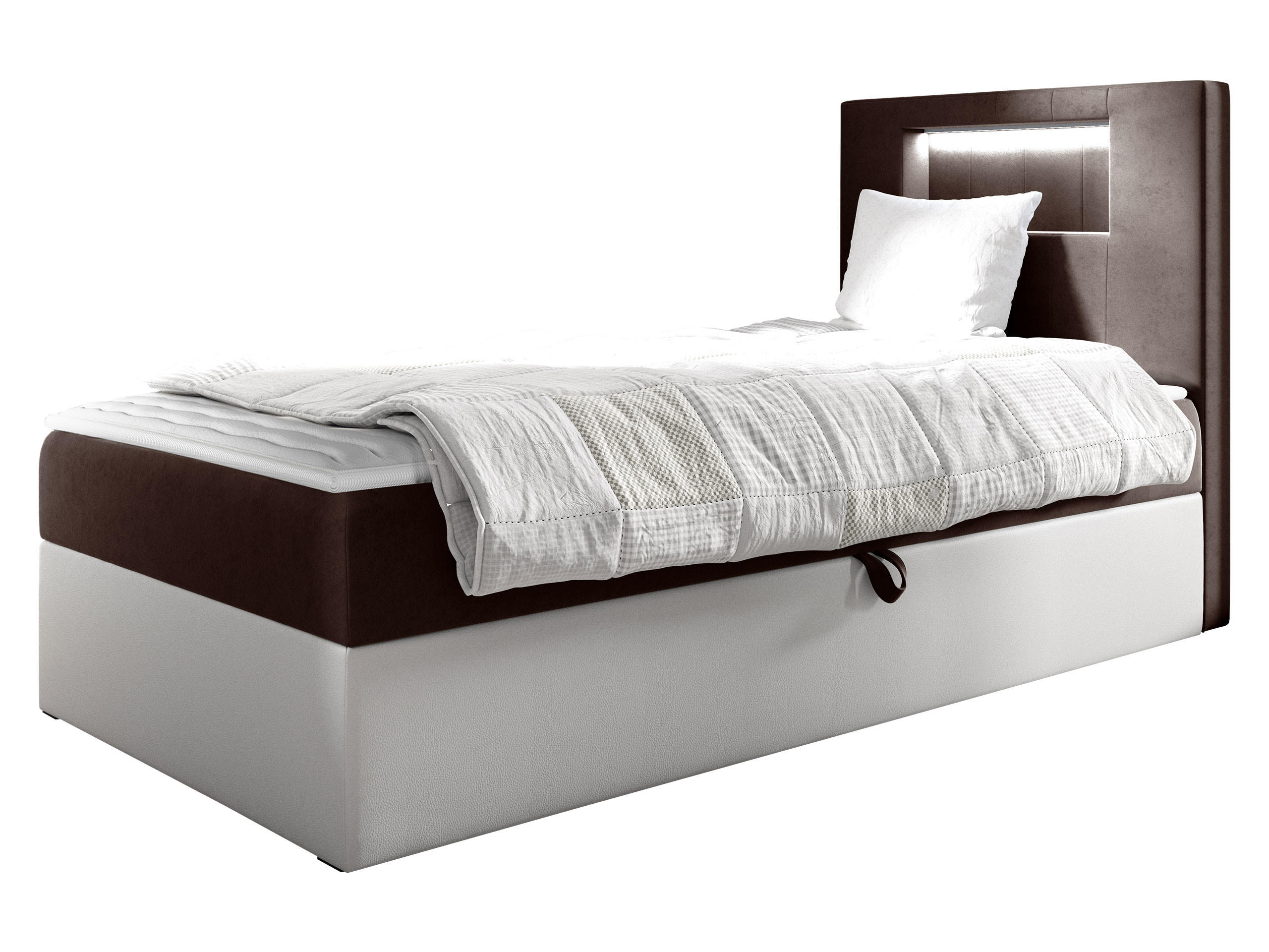 BOXBETT Gold Junior 1, Seite zum Öffnen des Bettkastens: Rechts - Weiß/Braun, Holz (90/200cm) - MIRJAN24