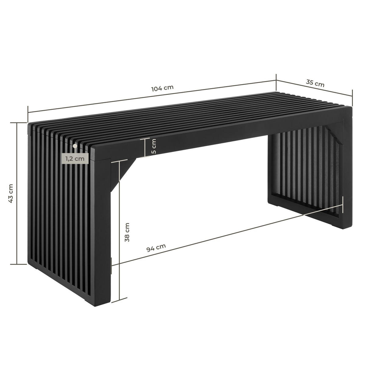 SITZBANK Ribb, Belastbarkeit 350 kg, schwarz - Schwarz, Holz (104/43/35cm) - tectake