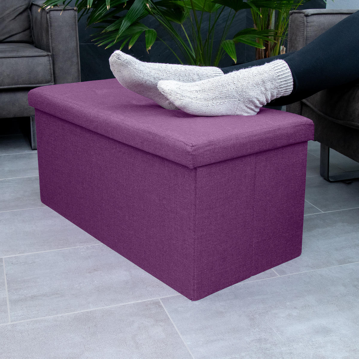 SITZTRUHE Faltbar 76/38/38 cm (Lila) - Lila, Textil (38/38/76cm) - Intirilife
