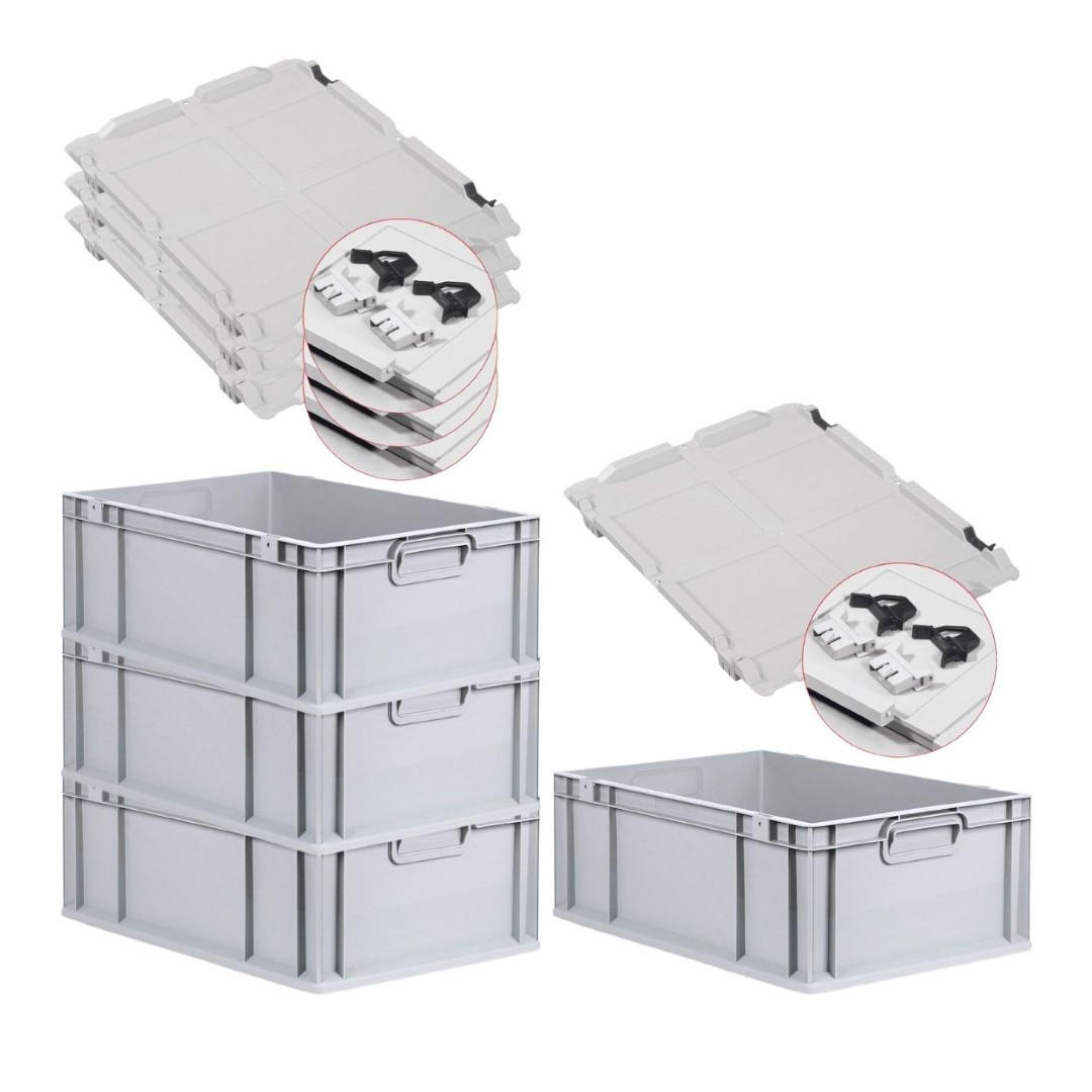 EUROBOX 4x Nextgen Economy Mit Scharnierdeckel Grau/Schwarz Griffe Geschlossen - Schwarz, Kunststoff (40/22/60cm) - PROREGAL
