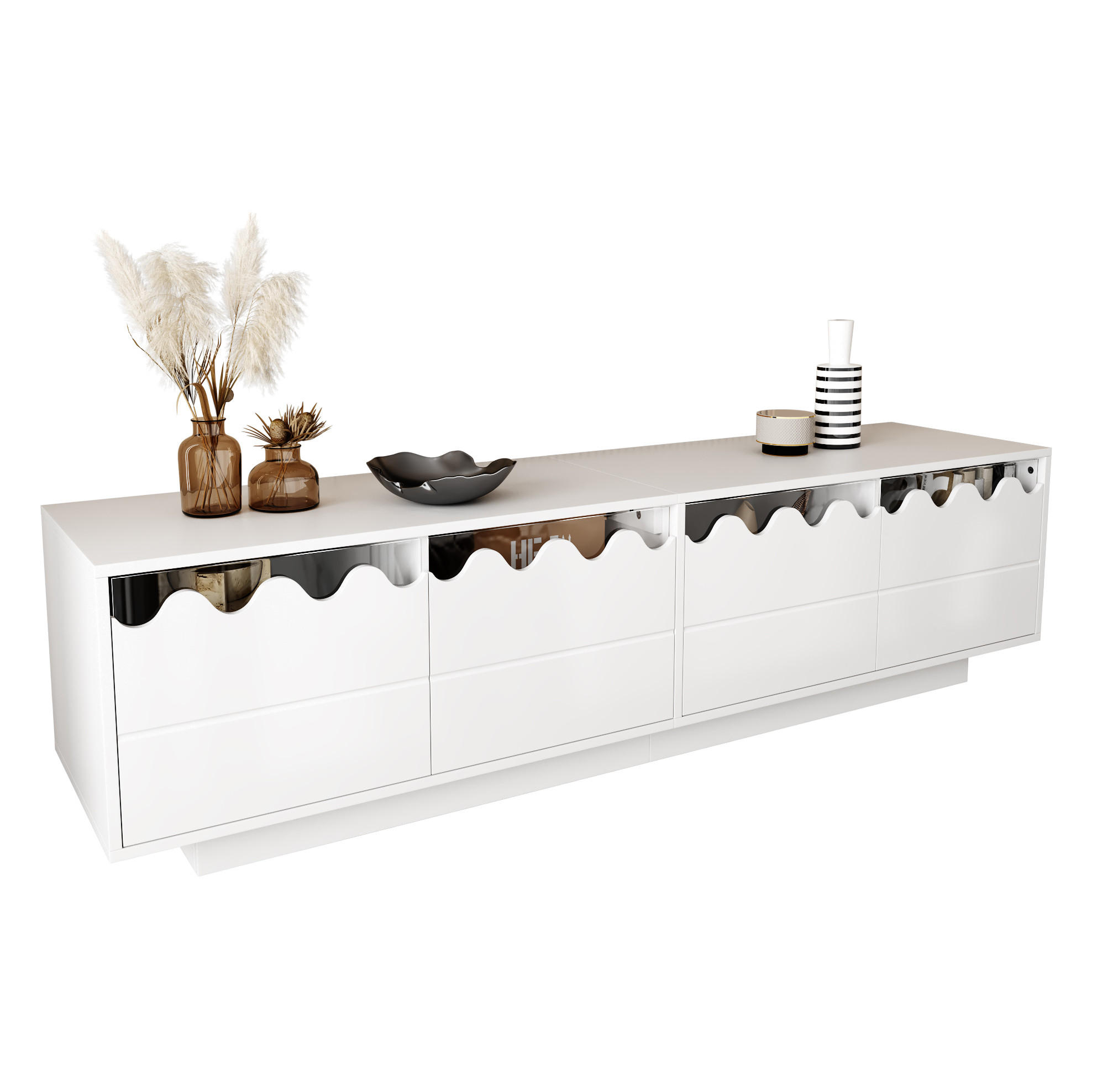 LOWBOARD 170/40/45 cm Weiß aus MDF und Spanplatte mit Wellen-Design - Weiß, Holzwerkstoff (45/40/170cm) - OKMYHOME