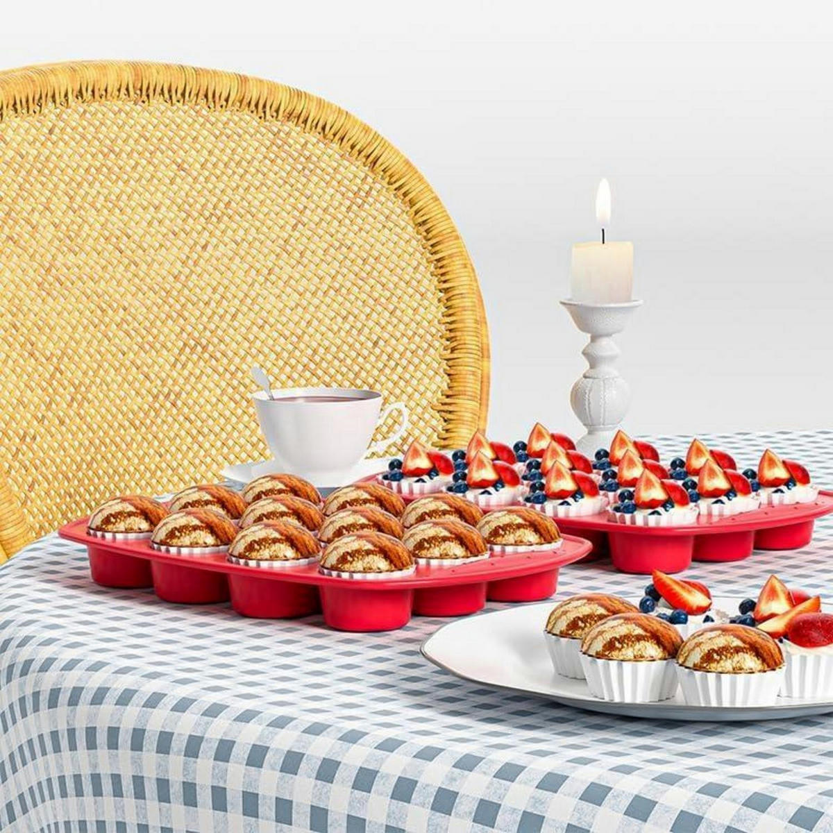MUFFINBACKFORM 2-teiliges Set Silikon mit Spatel - Rot, Kunststoff (20.5/3/29.5cm)