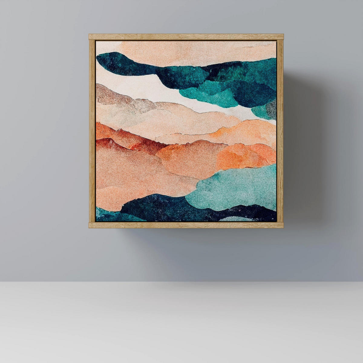SIDEBOARD ABSTRACT LANDSCAPE, Eichefarben, 57,5x42x57,5 cm, Ohne Füße - Eichefarben/Multicolor, Holzwerkstoff (57.5/57.5/42cm) - SpaceRebels
