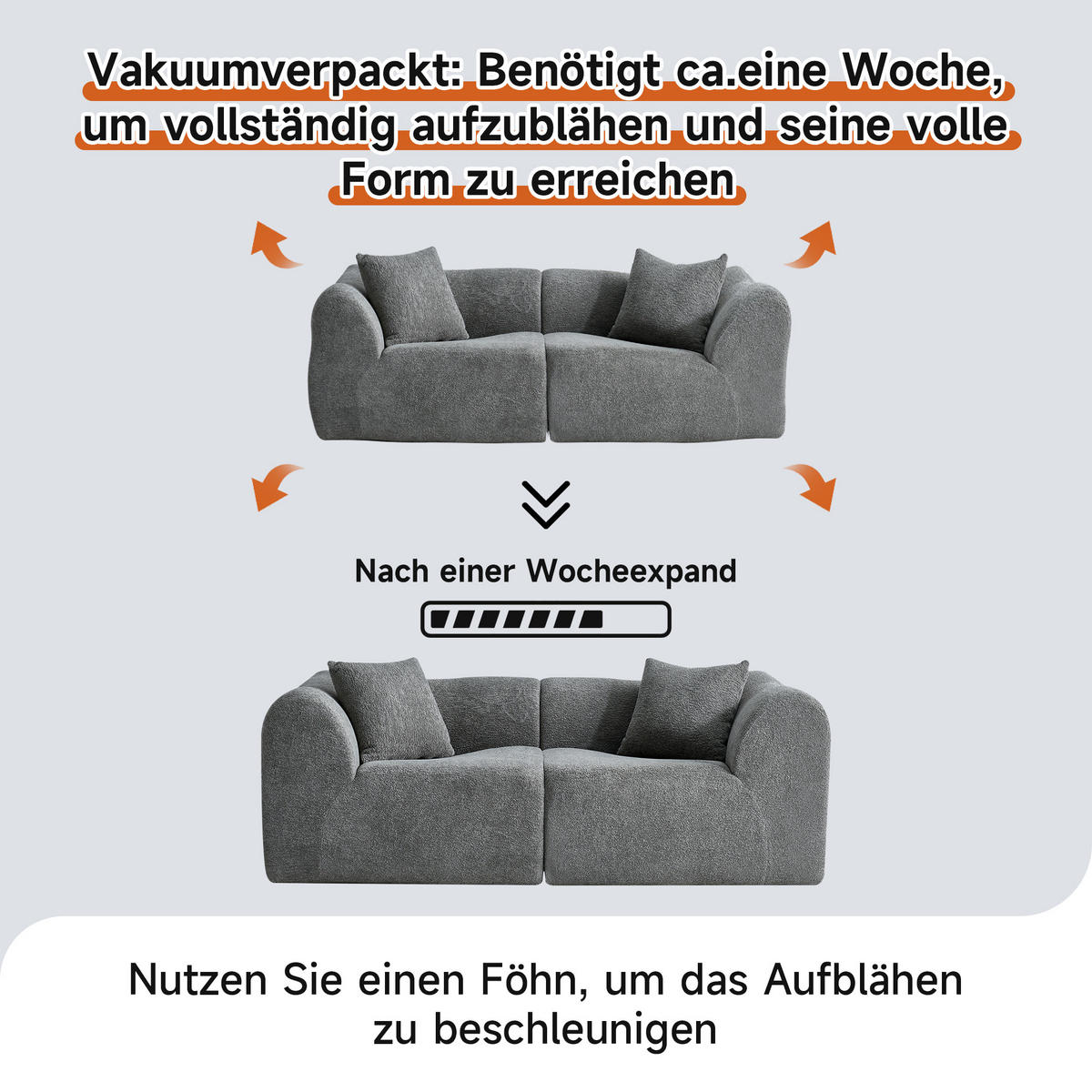 2-SITZER Sofa Samt mit Kissen und Anti-Rutsch-Pads 193/87/67 cm Grau - Grau, Textil (87/67/193cm) - Redom