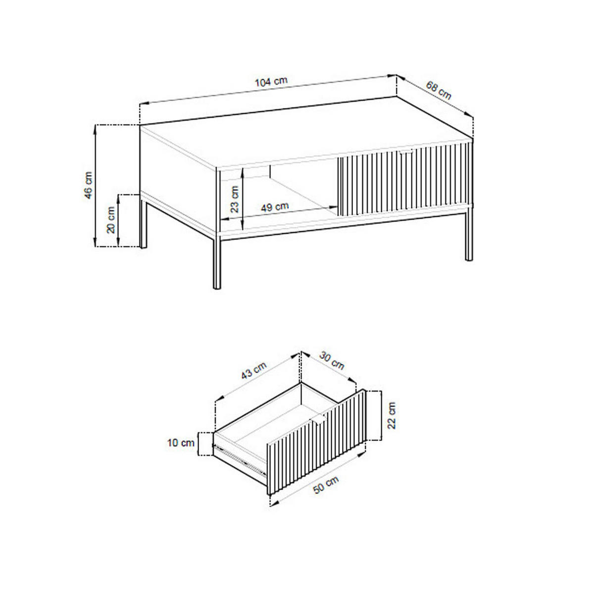 COUCHTISCH Nova Weiß 104 / 68 / 46 cm - Goldfarben/Schwarz, Holz/Holzwerkstoff (68/104/46cm) - Feldmann-Wohnen