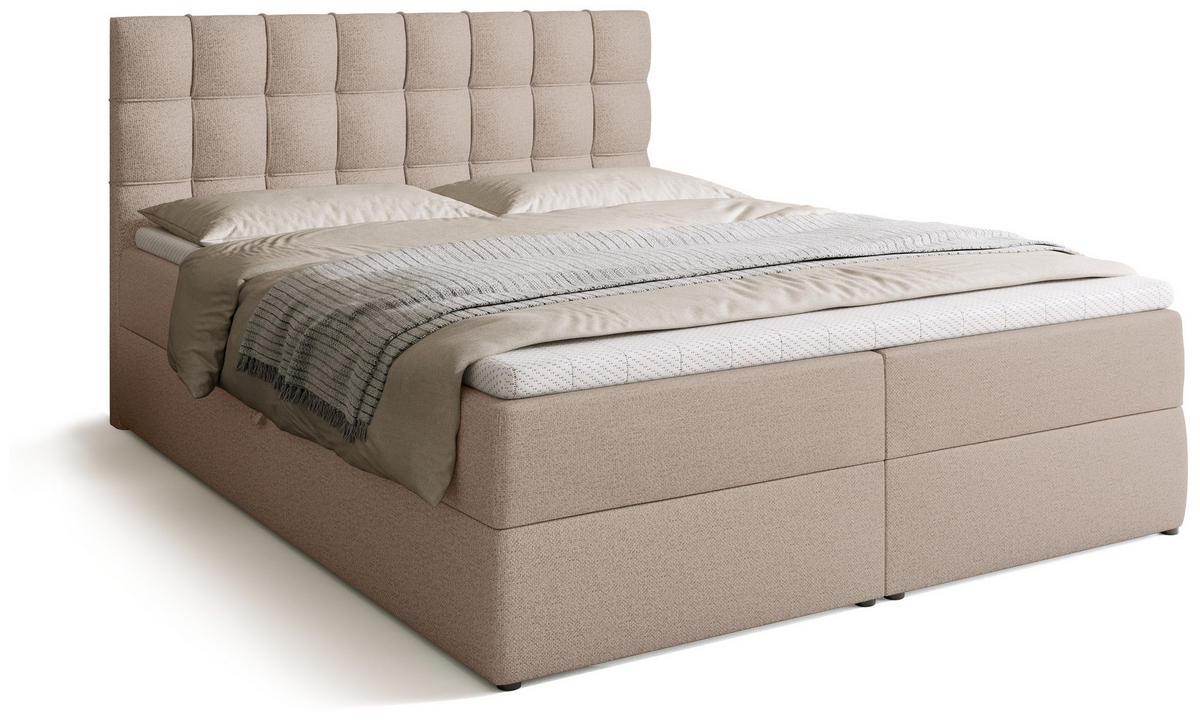 BOXBETT Detroit mit Topper 160/200 Beige - Creme, Textil (160/200cm) - Bromarkt