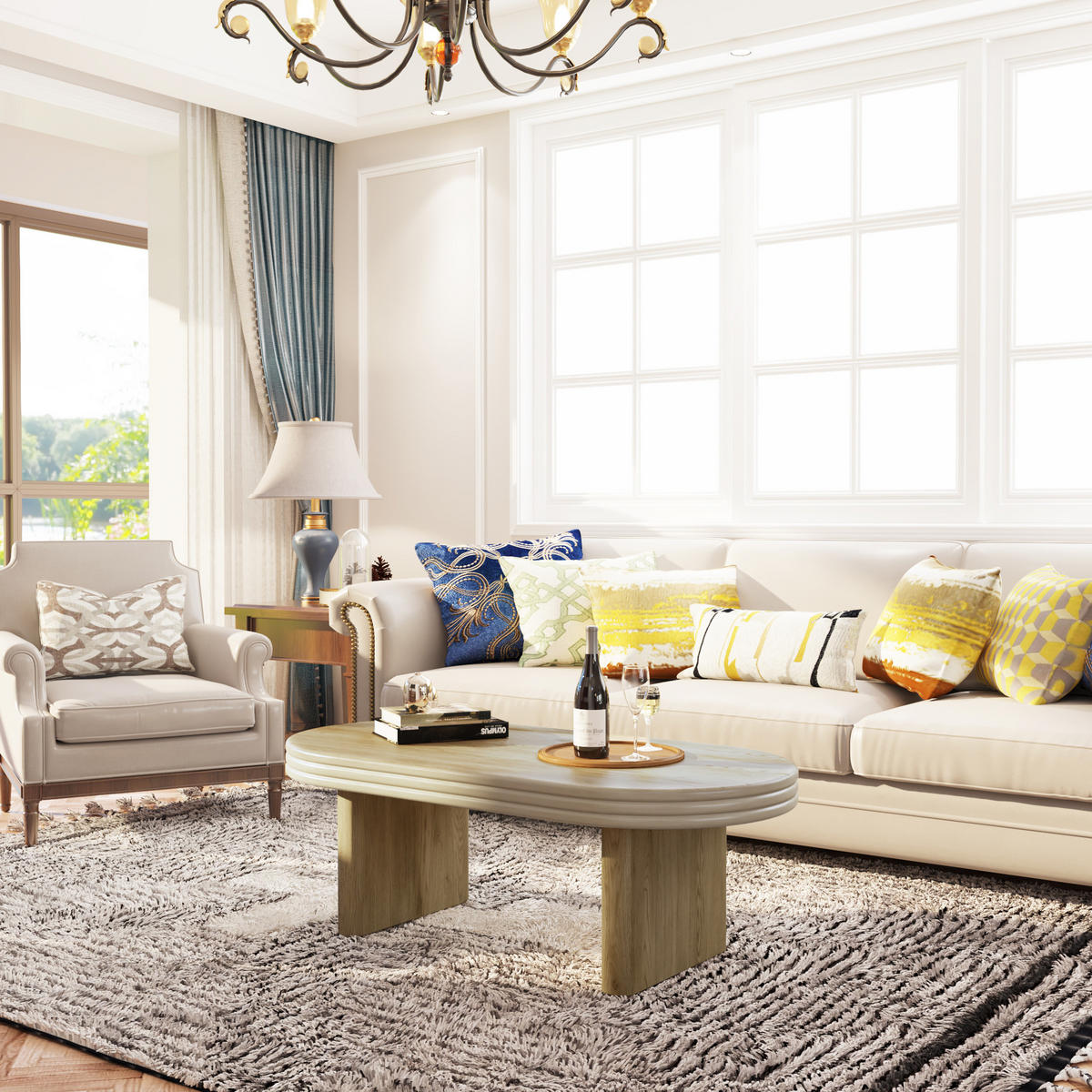 COUCHTISCH 120x60x41,5 cm oval mit geriffelter Front, Natur - Naturfarben, Holzwerkstoff (60/120/41.5cm)