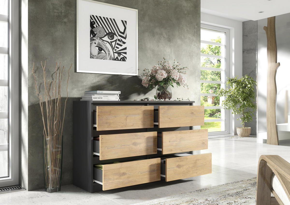 KOMMODE Anthrazit, Lancelot 120/79/39 - Anthrazit/Eiche San Remo, Holzwerkstoff (120/79/39cm) - RAUMHIRSCH FURNITURE