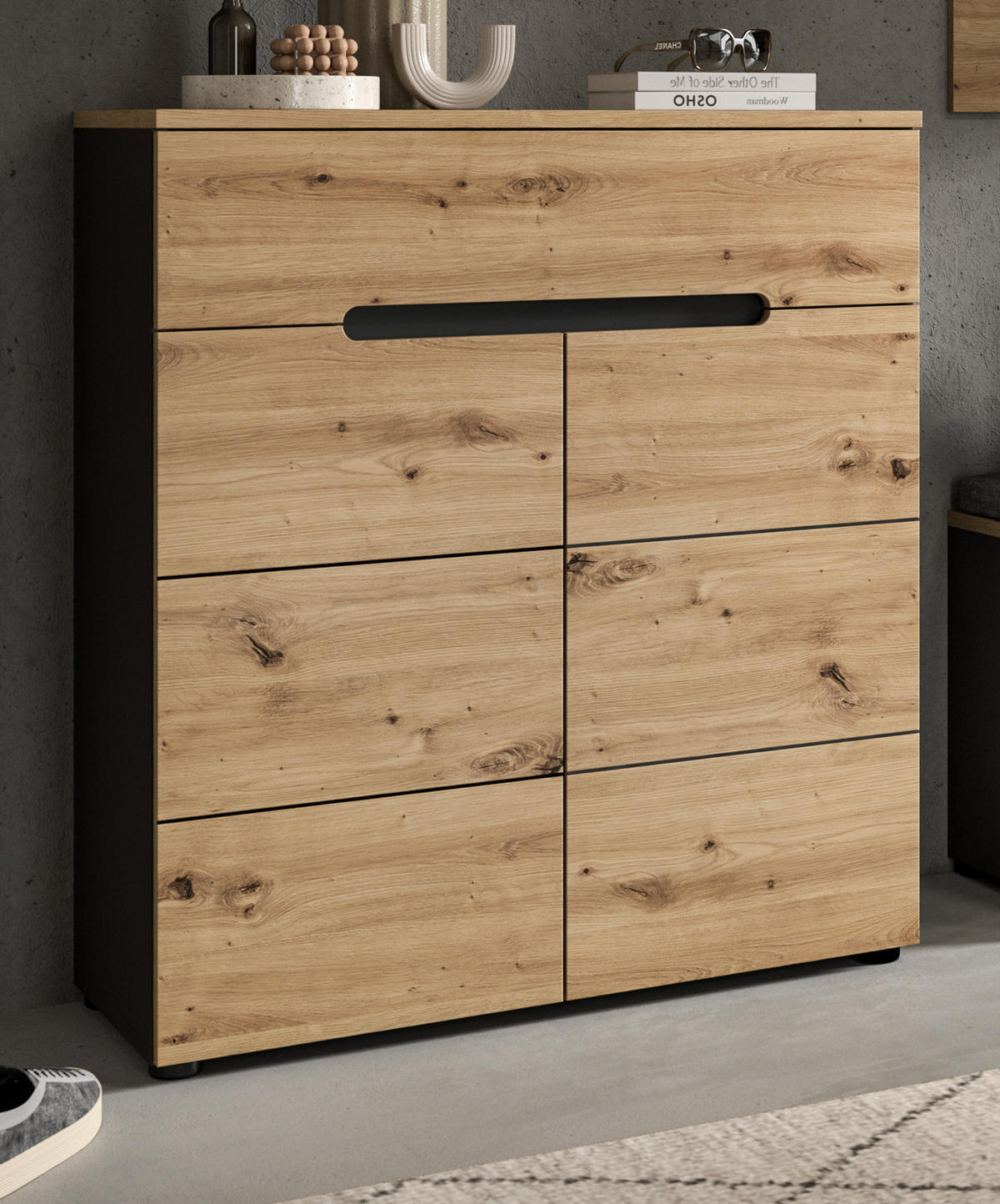 SCHUHSCHRANK Flurkommode Eiche Artisan und grau 80 cm, mit Soft-Close - Schwarz/Eiche Artisan, Holzwerkstoff/Kunststoff (80/94/37cm) - Inn.Furn