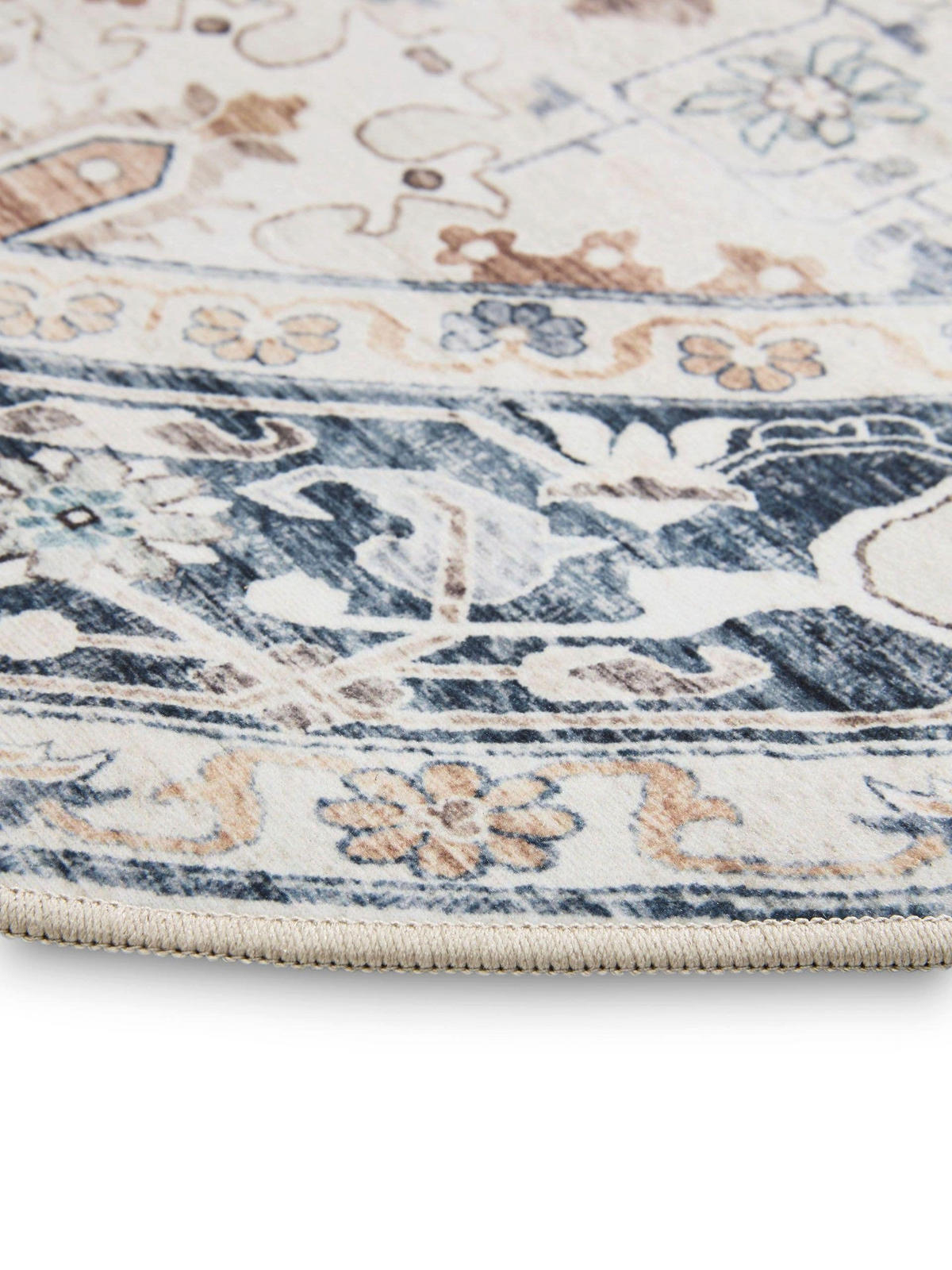 VINTAGE-TEPPICH George waschbar ø 120 cm rund - Creme/Grau, Kunststoff (120/120cm) - benuta