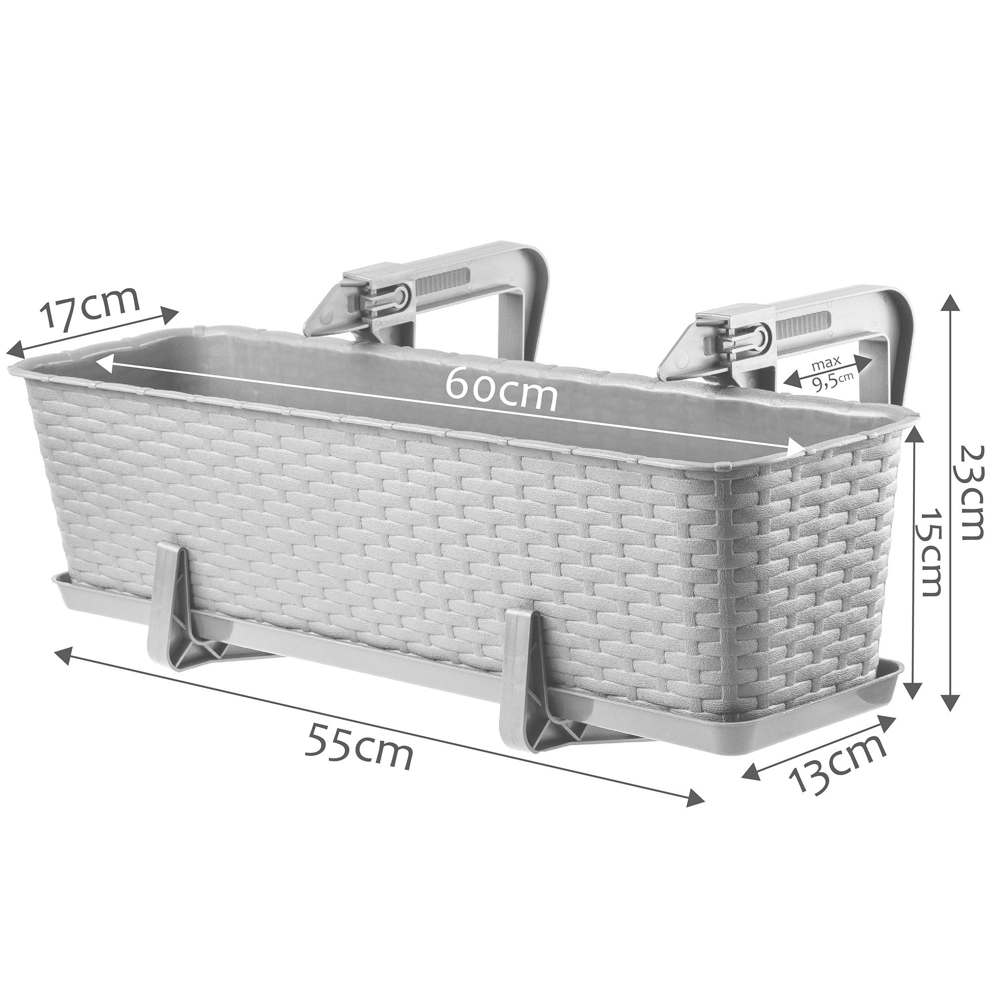 Blumentopf mit Untersetzer und 2 Griffe 60 cm, Grau - Grau, Kunststoff (17/60cm) - KADAX