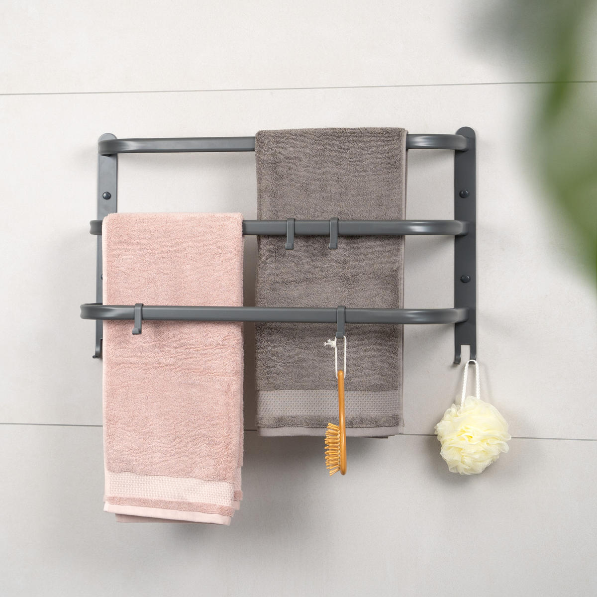WAND-HANDTUCHHALTER 3 Stangen - Grau, Metall (67.5/40/23cm) - bremermann