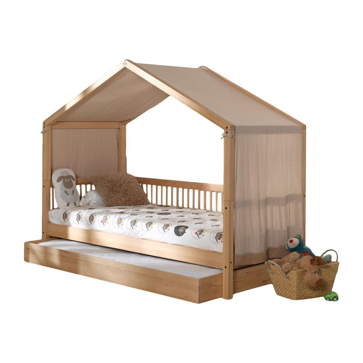 HAUSBETT Kelci 90x200 mit Dach und Textilhimmel Buche massiv natur - Buchefarben, Holz (90/200cm) - 58aufmkessel