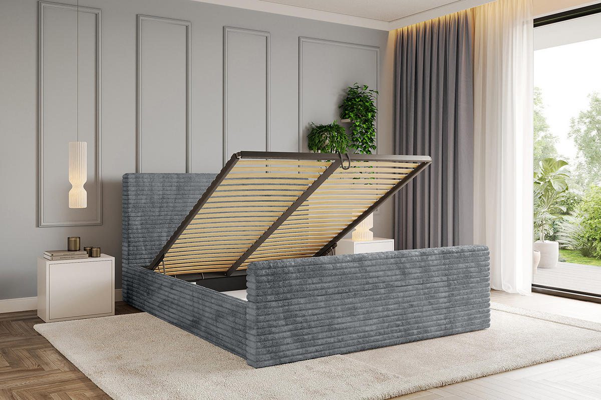 POLSTERBETT mit Bettkasten, Fußteil und Lattenrost, Boxbett mit Matratze H3/H4 - ALOVA-Z 180x200 Dunkelgrau - Dunkelgrau, Holzwerkstoff/Textil (180/200cm) - ALTDECOR