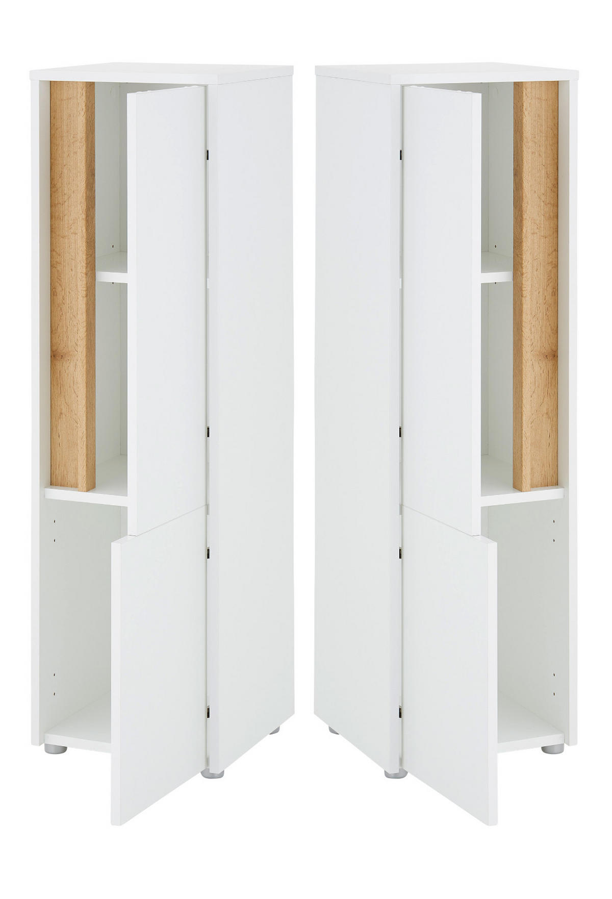 BAD-MIDISCHRANK weiß, Wotan Eiche, Badmöbel Kommode 34 x 114 cm - Silberfarben/Eiche Wotan, Holz/Holzwerkstoff (34/114/34cm) - Furn.Design