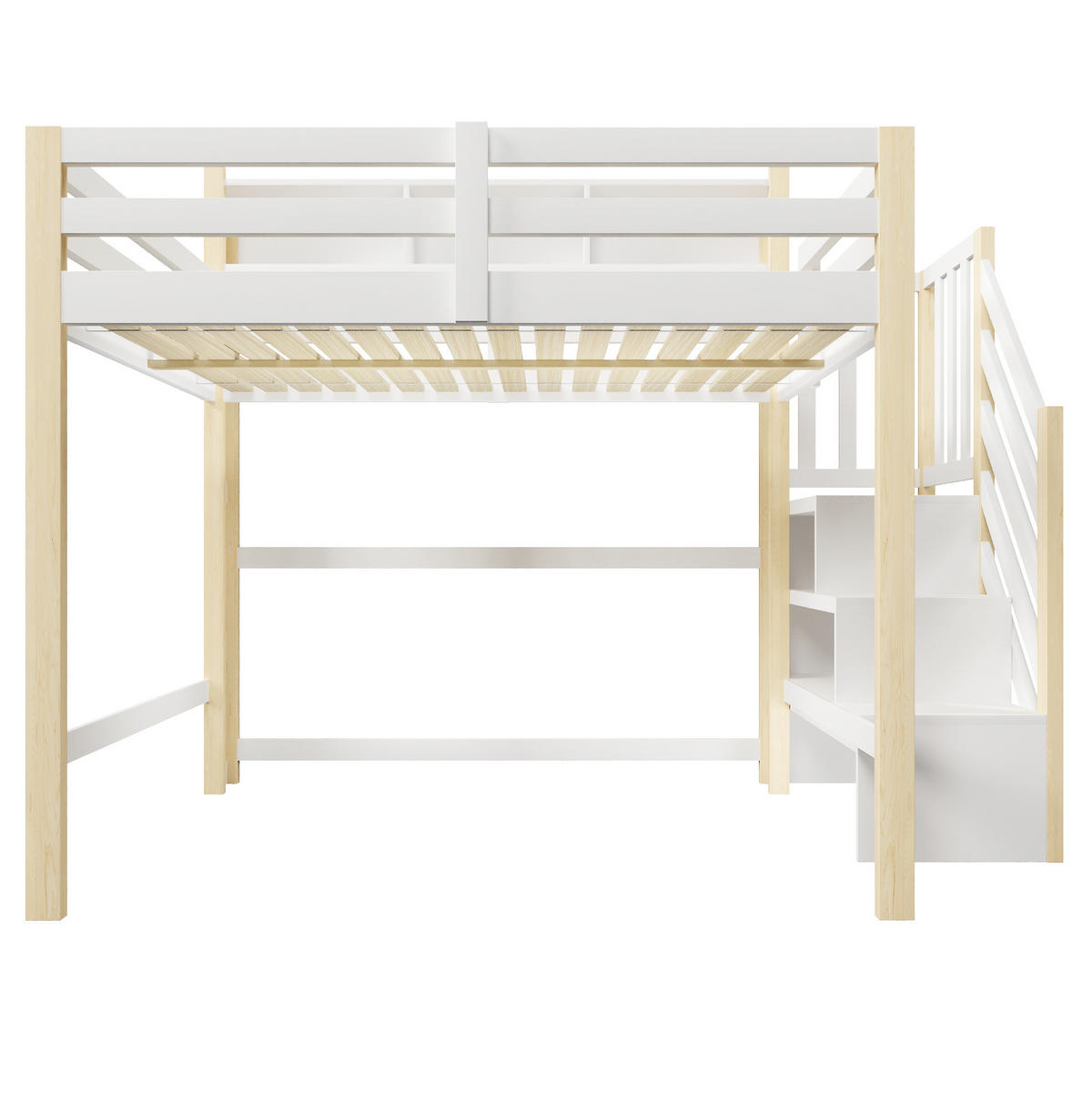 HOCHBETT 140/200 cm Weiß/Natur mit LED und Stauraum ohne Matratze - Weiß, Holz (140/200cm) - MIVRAY