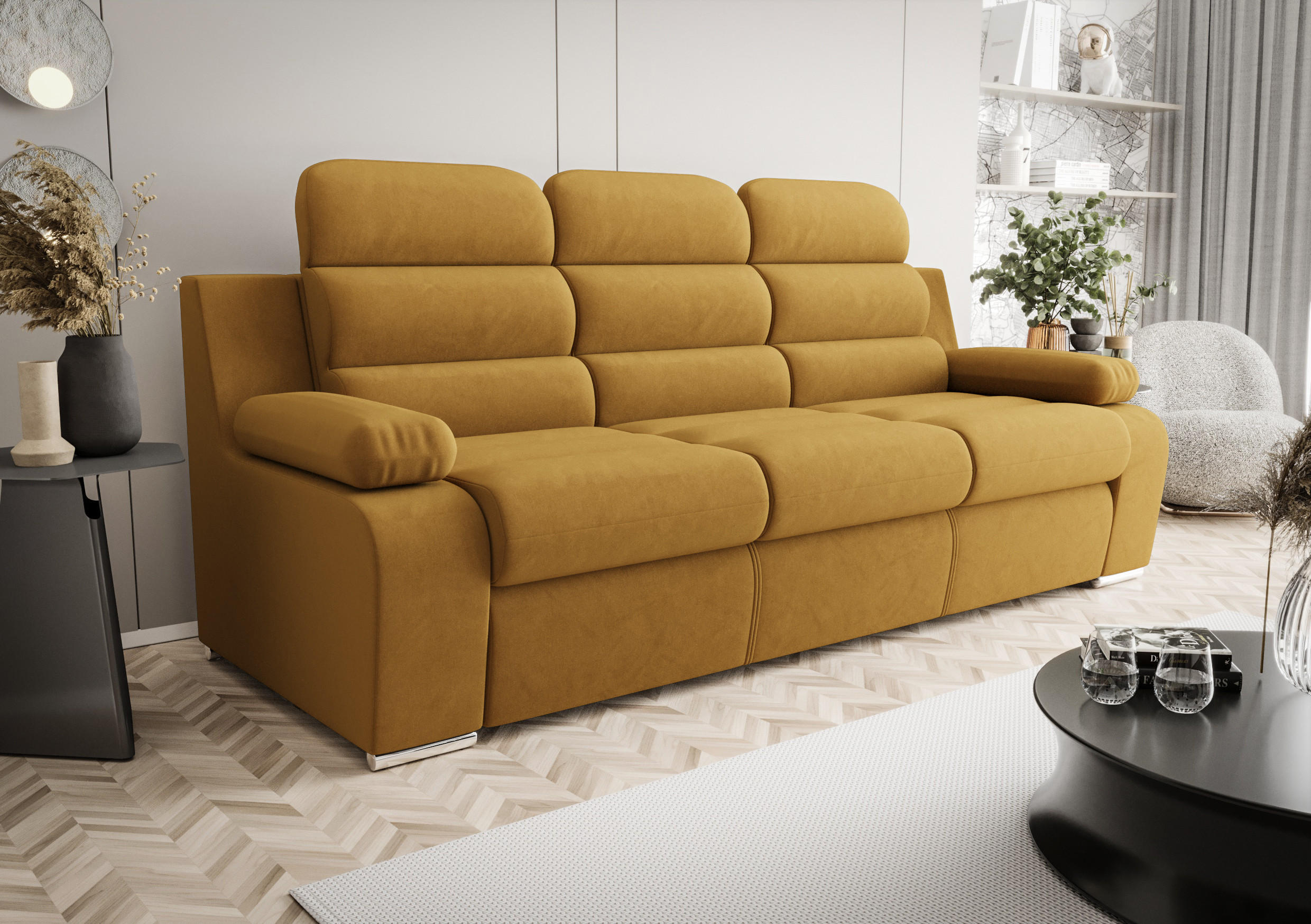 SCHLAFSOFA AMBER, mit Schlaffunktion und Bettkasten, Farbe: Hellbraun, Velourstoff - Hellbraun, Textil (238/103/96cm) - O-Sofa