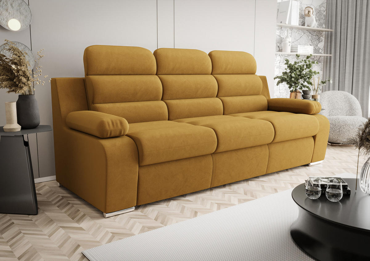 SCHLAFSOFA AMBER, mit Schlaffunktion und Bettkasten, Farbe: Hellbraun, Velourstoff - Hellbraun, Textil (238/103/96cm) - O-Sofa