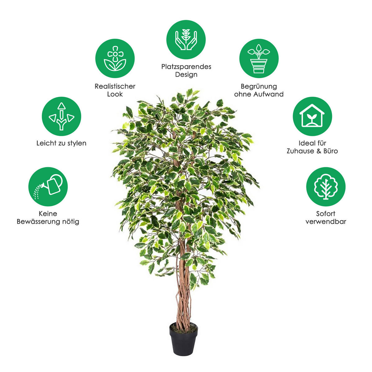 KUNSTBAUM Ficus benjamini, 180 cm - Multicolor, Kunststoff (180cm) - Homescapes