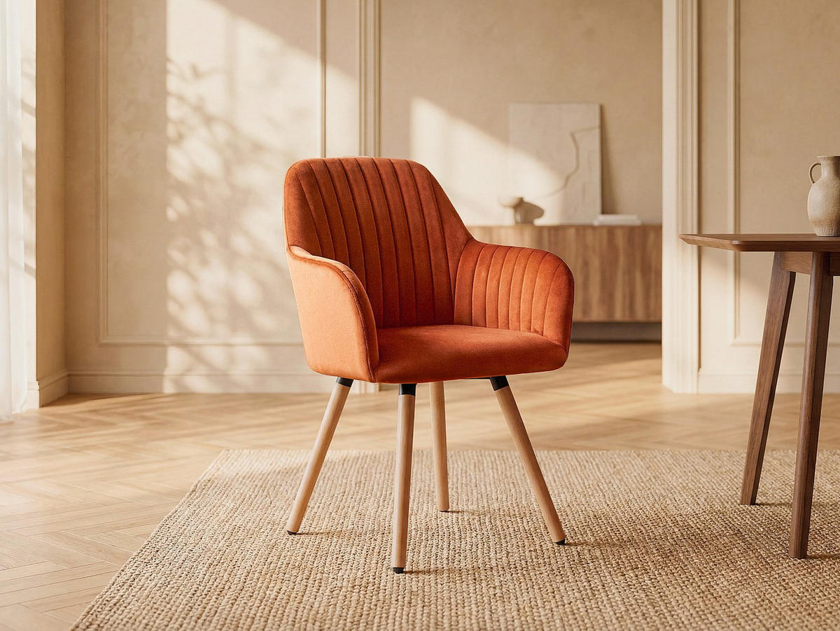 STUHL - 56 cm x 58 cm - Samt, Stoff - Terracotta ELEANA - Terracotta, Textil (56/85/58cm) - Vente-Unique