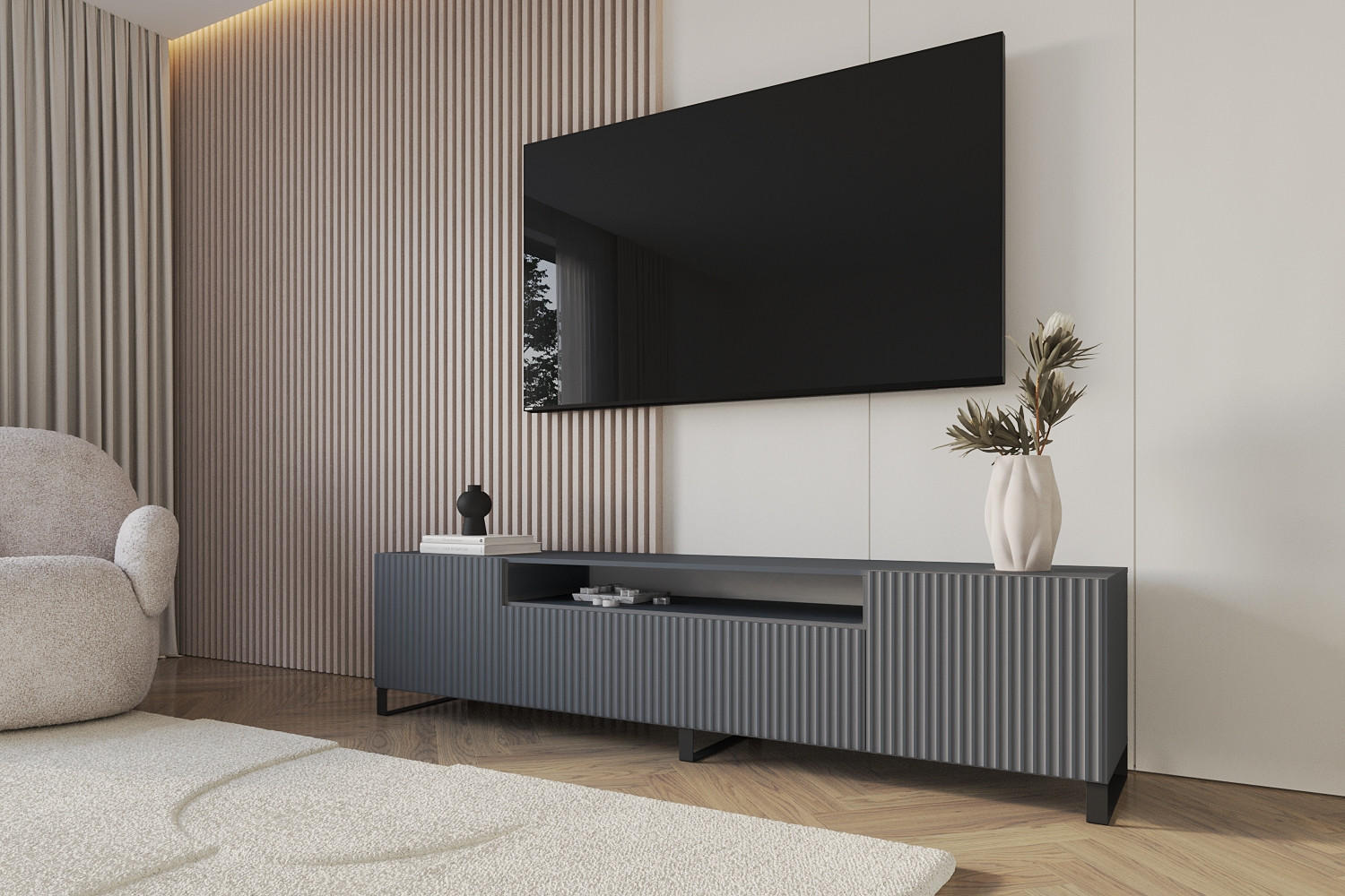 LOWBOARD NOA-2-S 200x53x41 cm - Graphit - Schwarz/Graphitfarben, Holzwerkstoff (200/53/41cm) - ALTDECOR