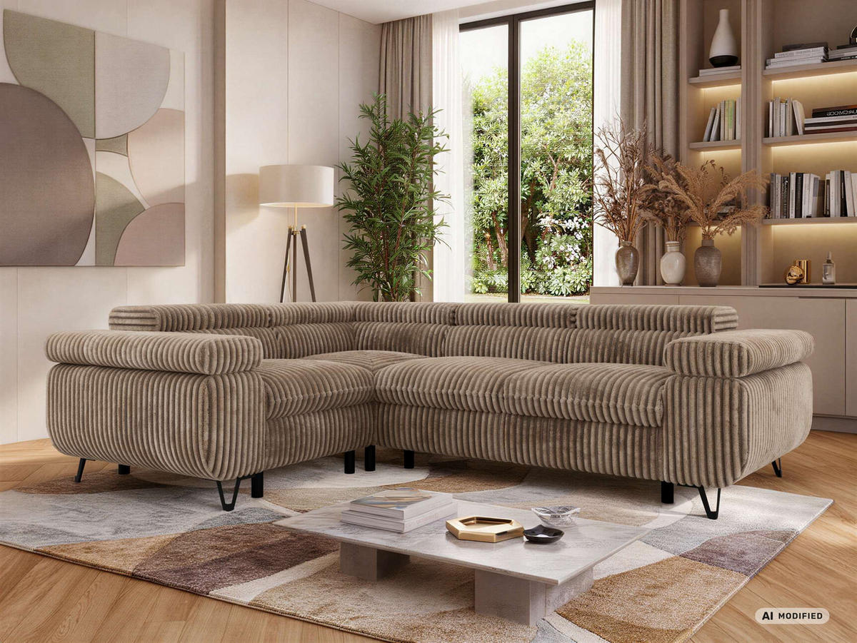ECKSOFA ORSO L Braun Cord - Links Seite - Schwarz/Braun, Textil/Metall (197/268cm) - MKS