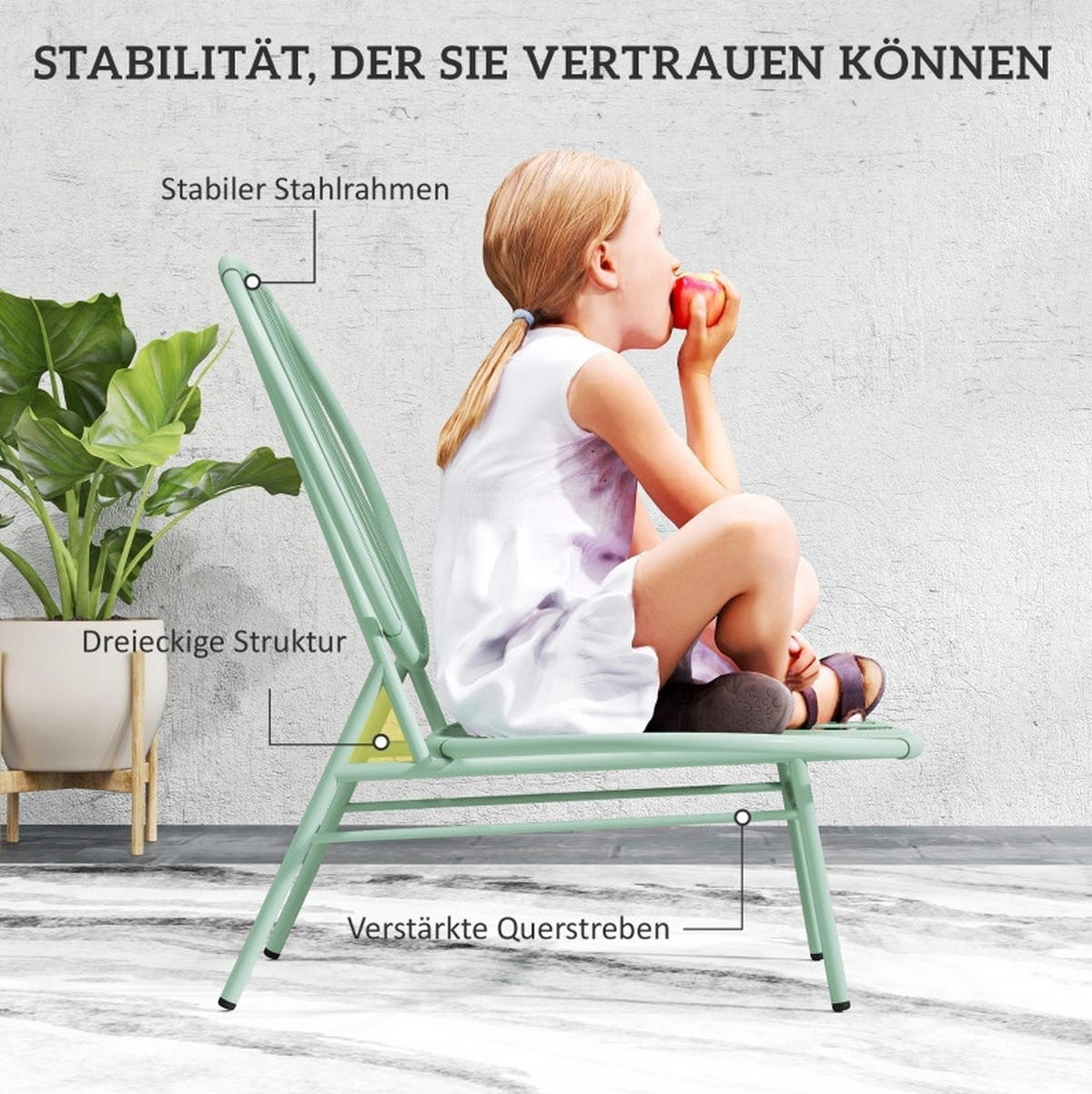 SCHMETTERLINGSLEHNE aus Stahl rostfrei 40×40×46cm Grün mit Tisch - Grün, Metall - Modfu