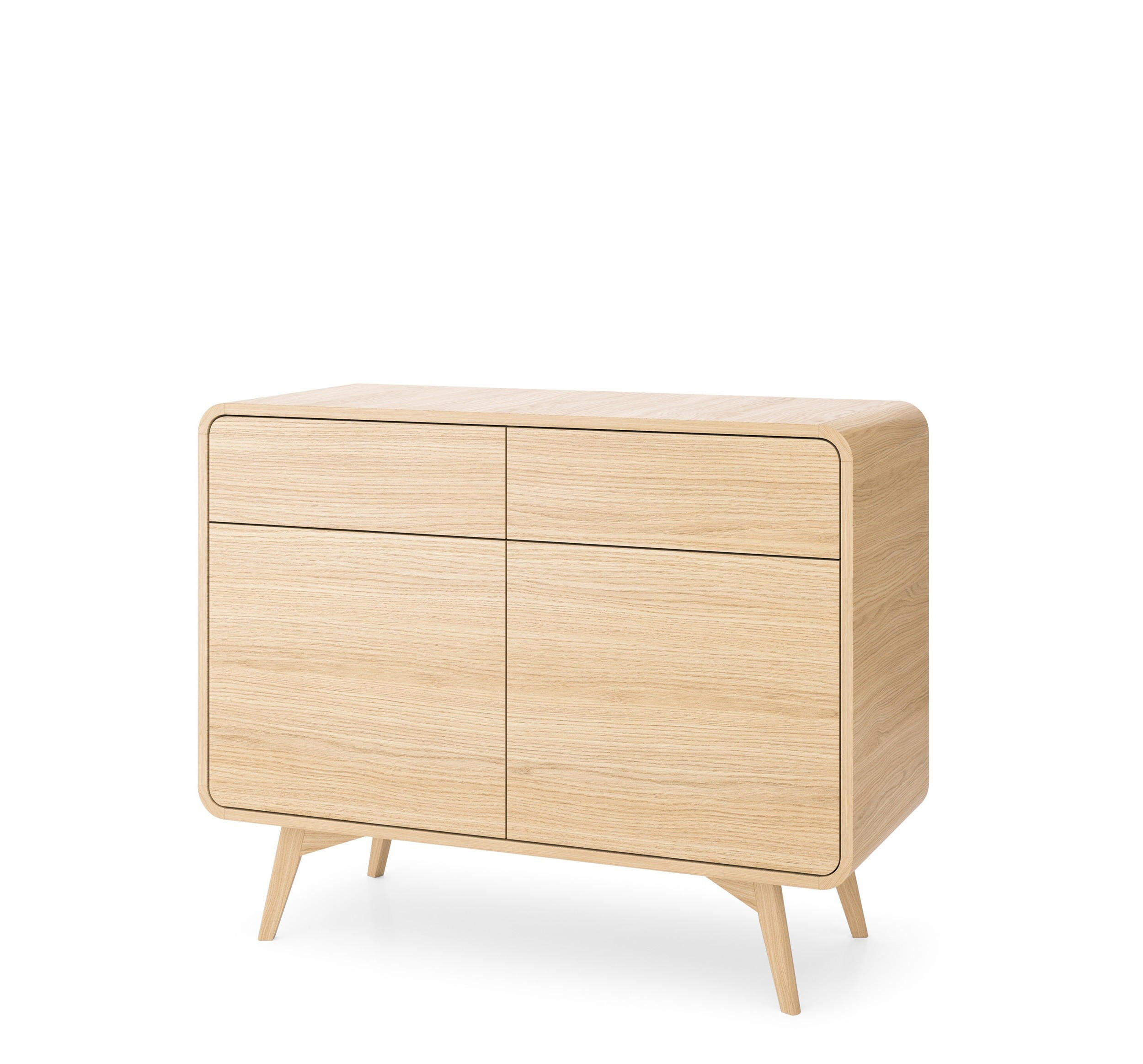 KOMMODE Velion Vincenza Eiche, Zweitürig mit Schubladen, abgerundete Kanten - Eichefarben, Holzwerkstoff (108/84/39cm) - Bettso