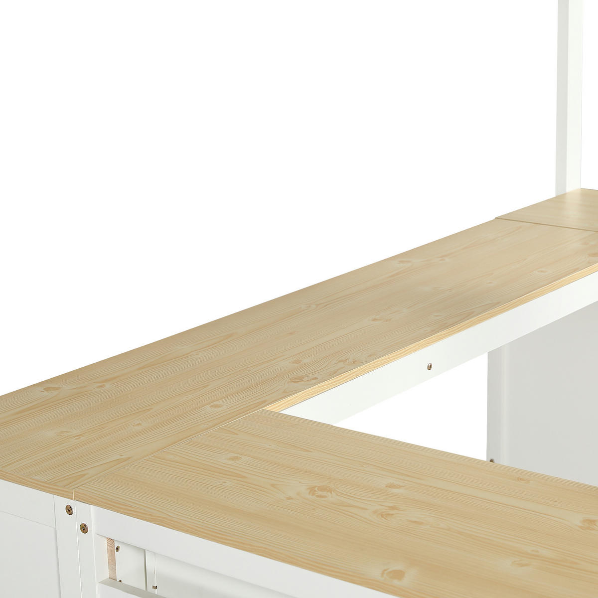HOCHBETT 140/200 cm in Weiß & Natur Kinderbett mit U-förmigem Tisch, 2 Schubladen und Regal - Weiß/Naturfarben, Holzwerkstoff (140/200cm) - STILVORA