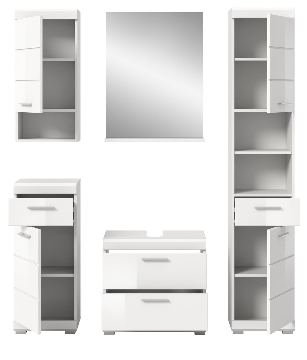 BADMÖBEL-SET weiß Hochglanz 5-teilig 164 cm, Komplettset mit viel Stauraum - Weiß Hochglanz, Glas/Holzwerkstoff (164/191/37cm) - Inn.Furn
