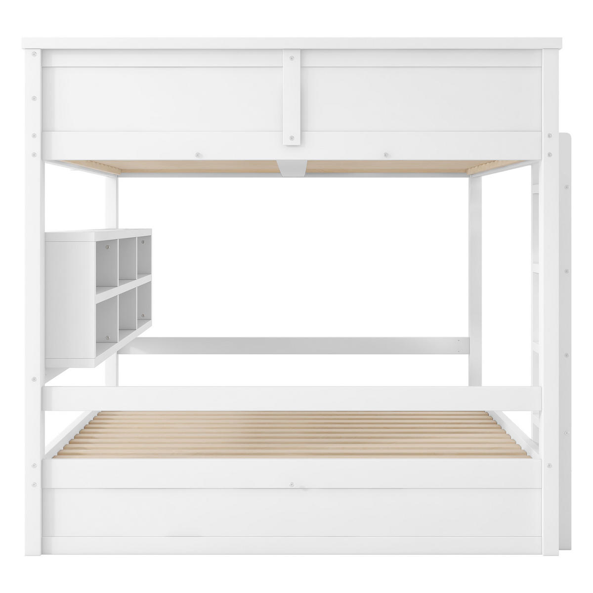 ETAGENBETT 160/200 mit LED, 6 Stauraumschränken und Schutzgeländern in Weiß - Weiß, Holzwerkstoff (160/200cm) - EVRYAE