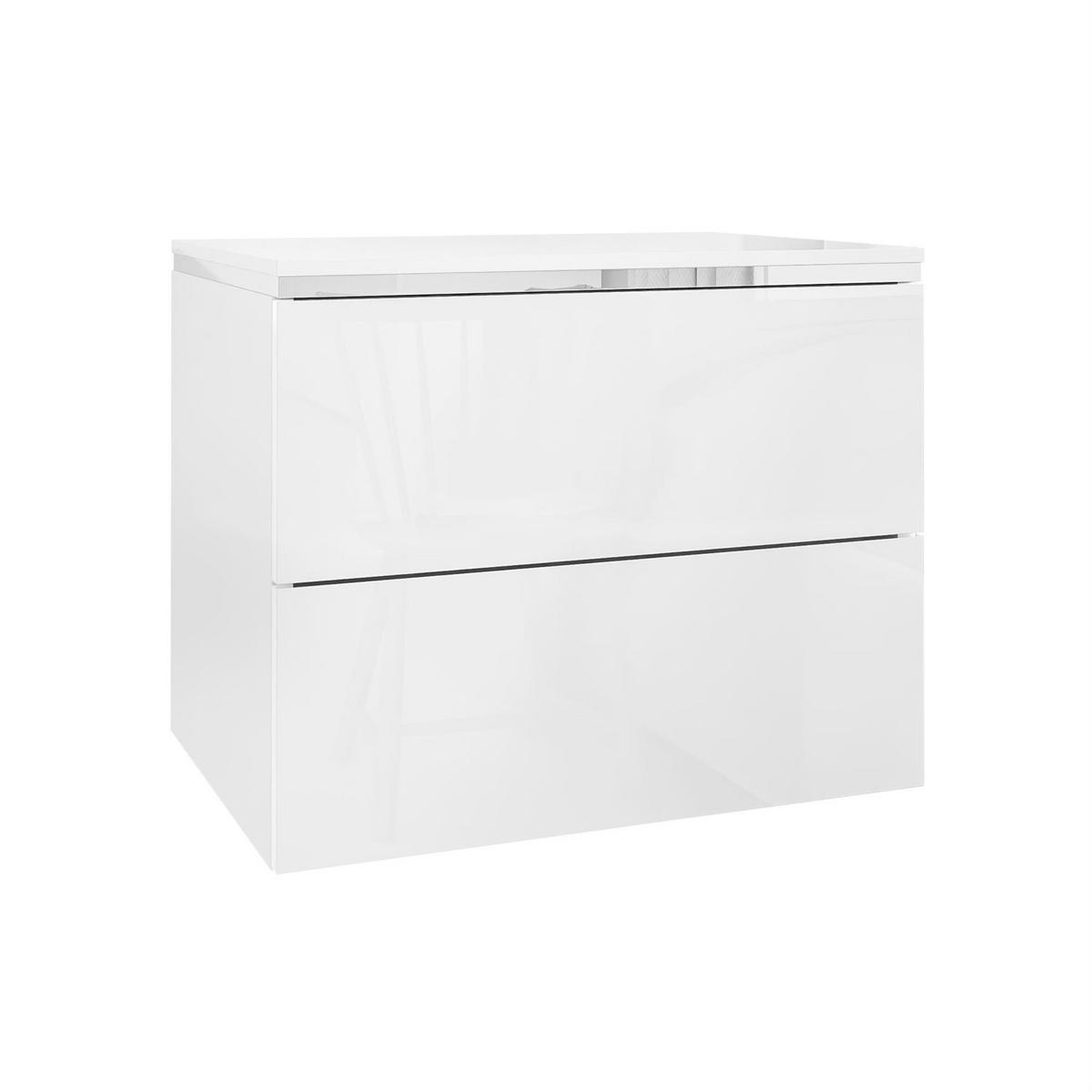 NACHTTISCH AURORA II SILVER Hochglanz Weiß mit LED-Beleuchtung – Hängend - Weiß Hochglanz, Holzwerkstoff (50/40/37cm) - Lookway
